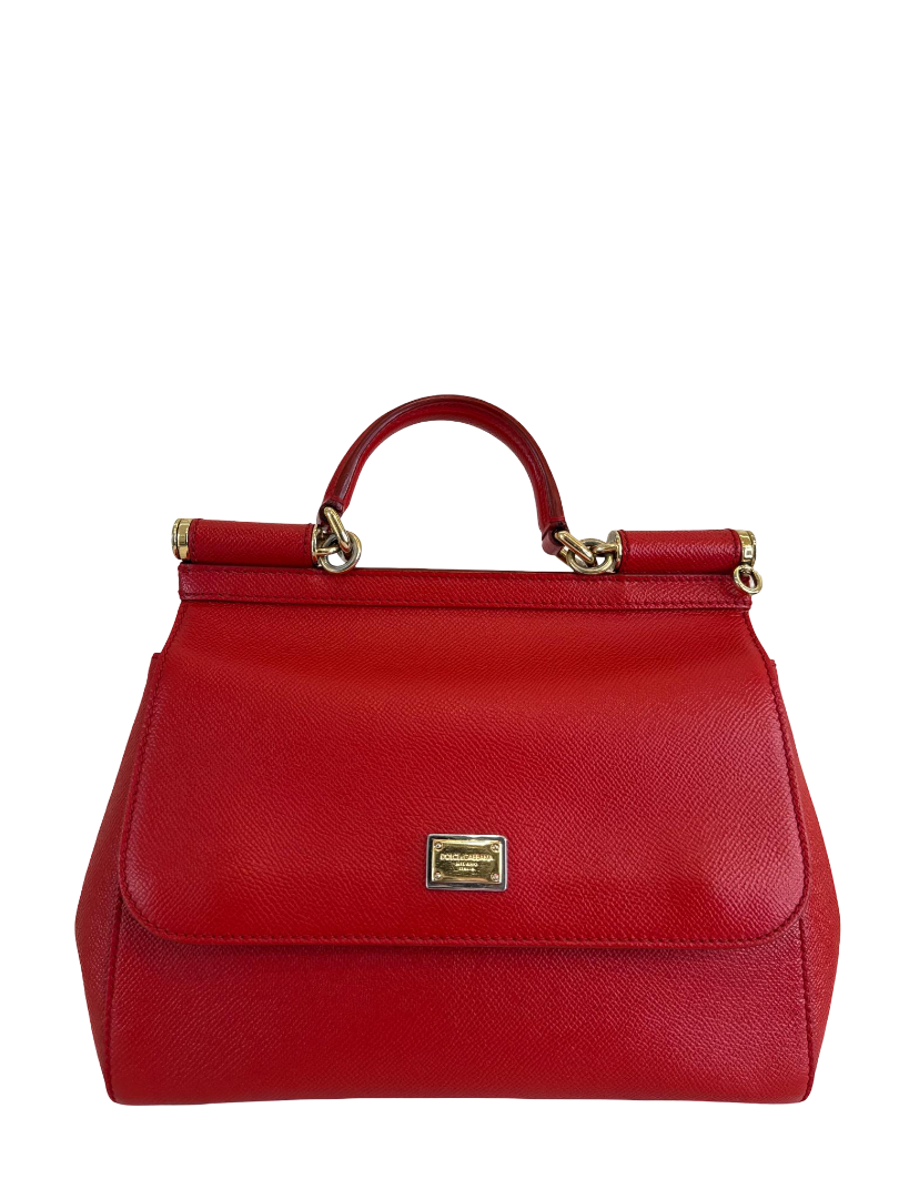 Dolce Gabbana Medium Miss Sicily Red Leather Top Handle Bag
