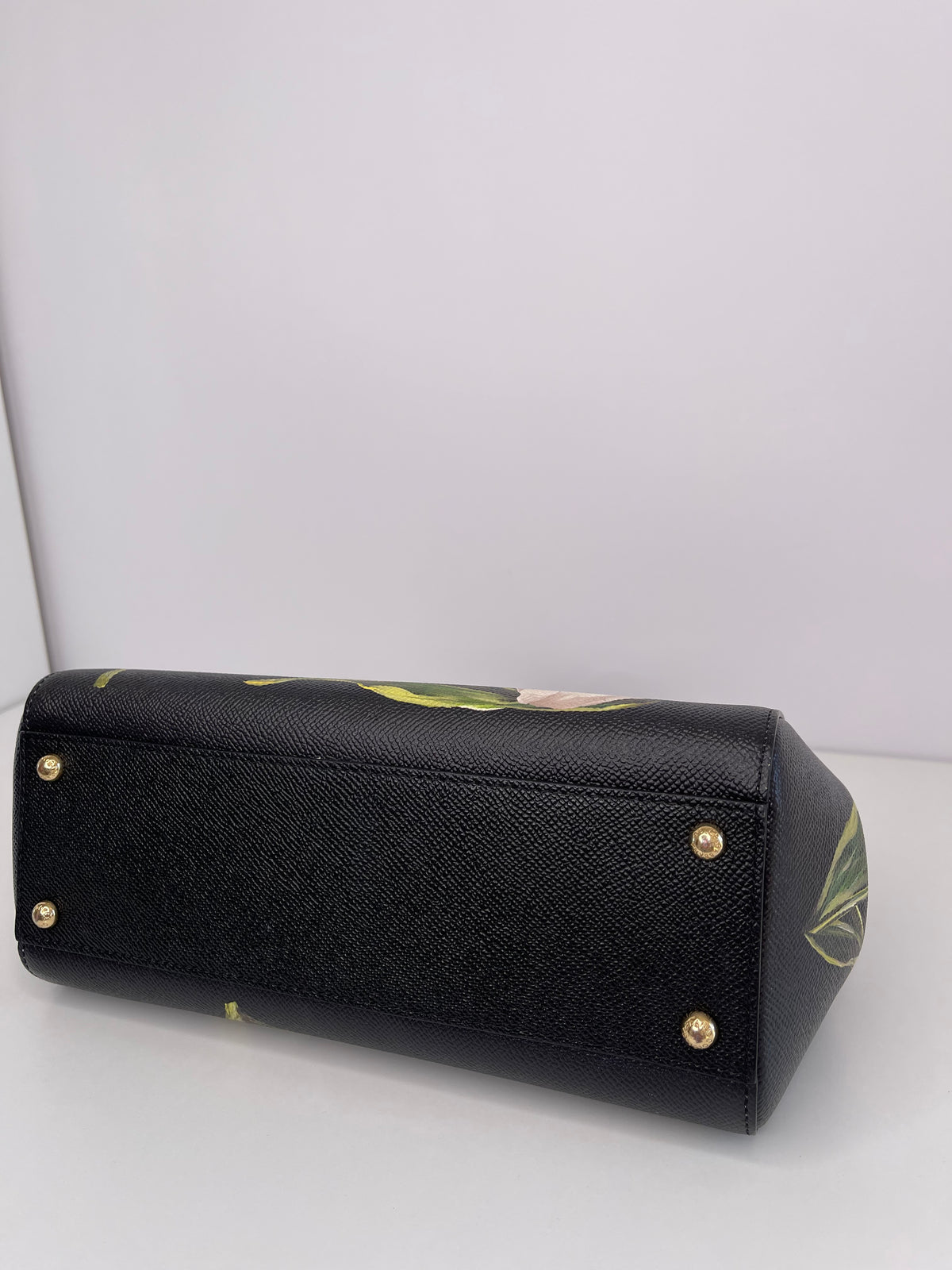 Dolce & Gabbana Medium Miss Sicily Black Tulip Print Leather Bag