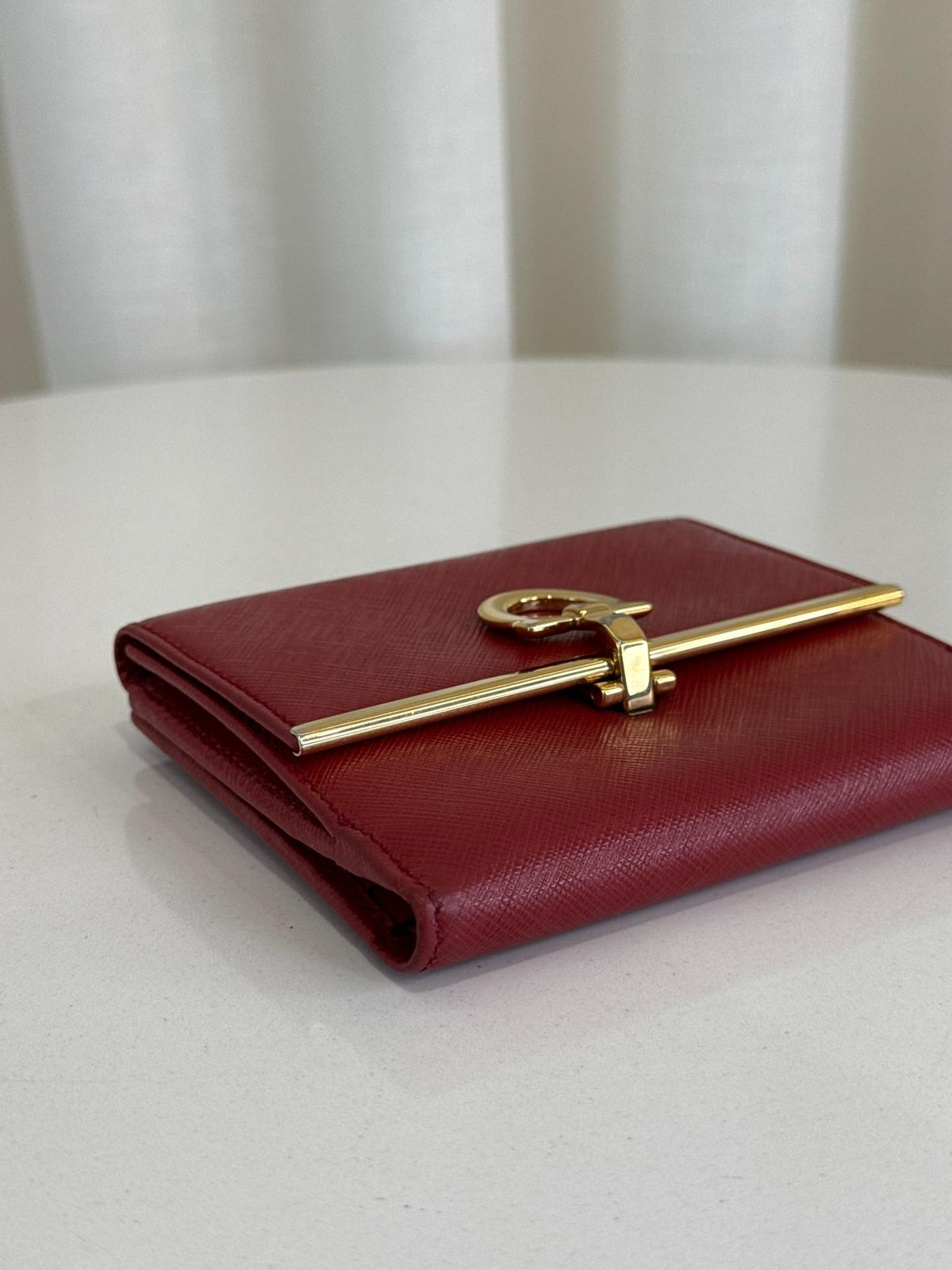 Salvatore Ferragamo Red Saffiano Leather Gancini Wallet