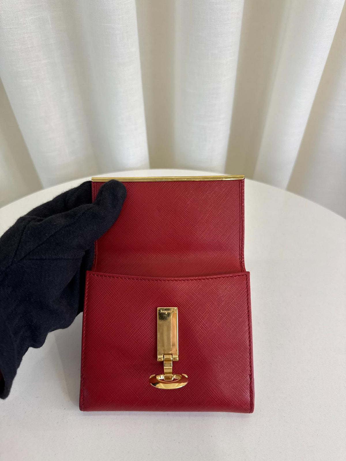 Salvatore Ferragamo Red Saffiano Leather Gancini Wallet