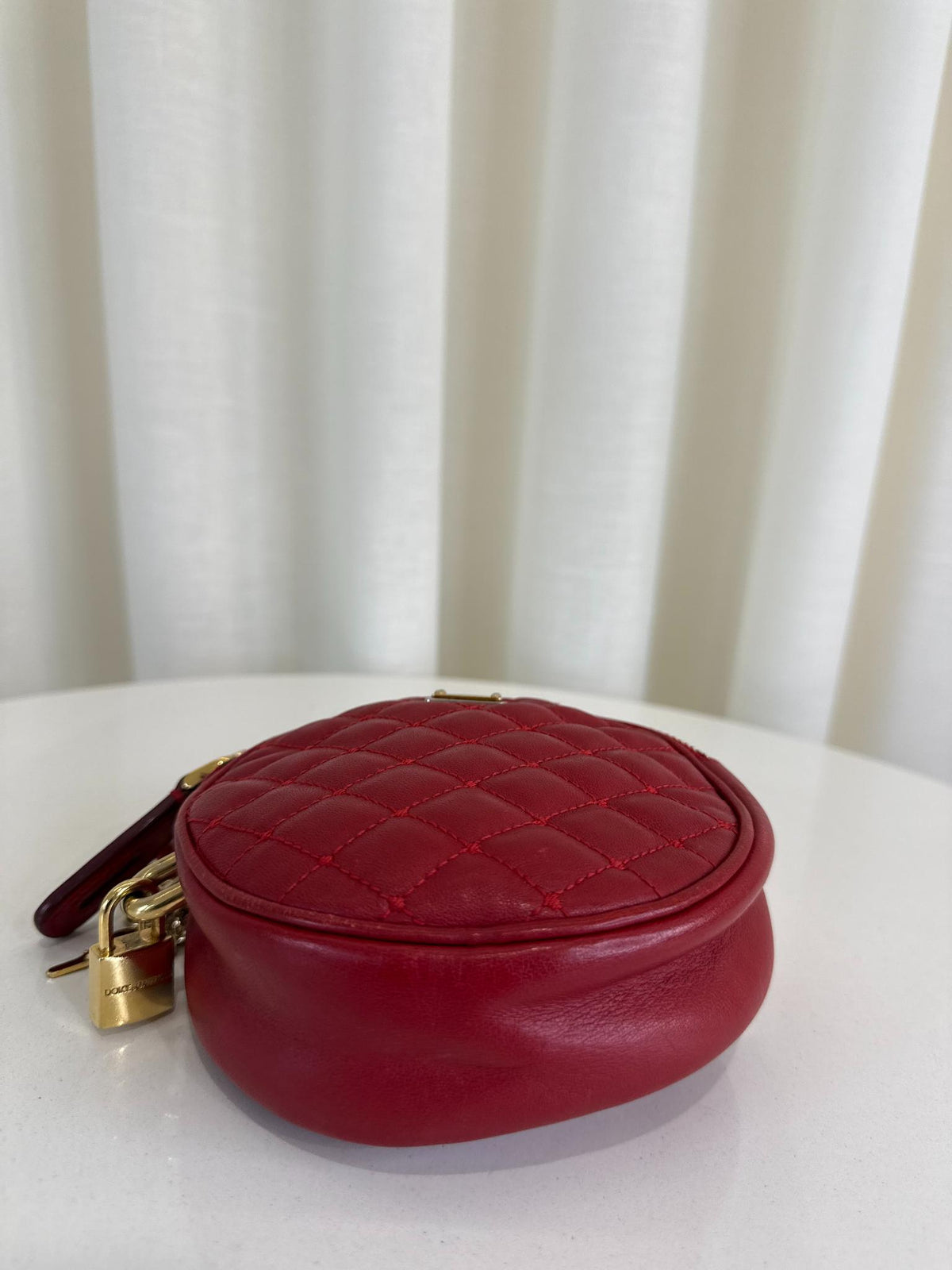 Dolce Gabbana Red Quilted Leather Round Crossbody Bag