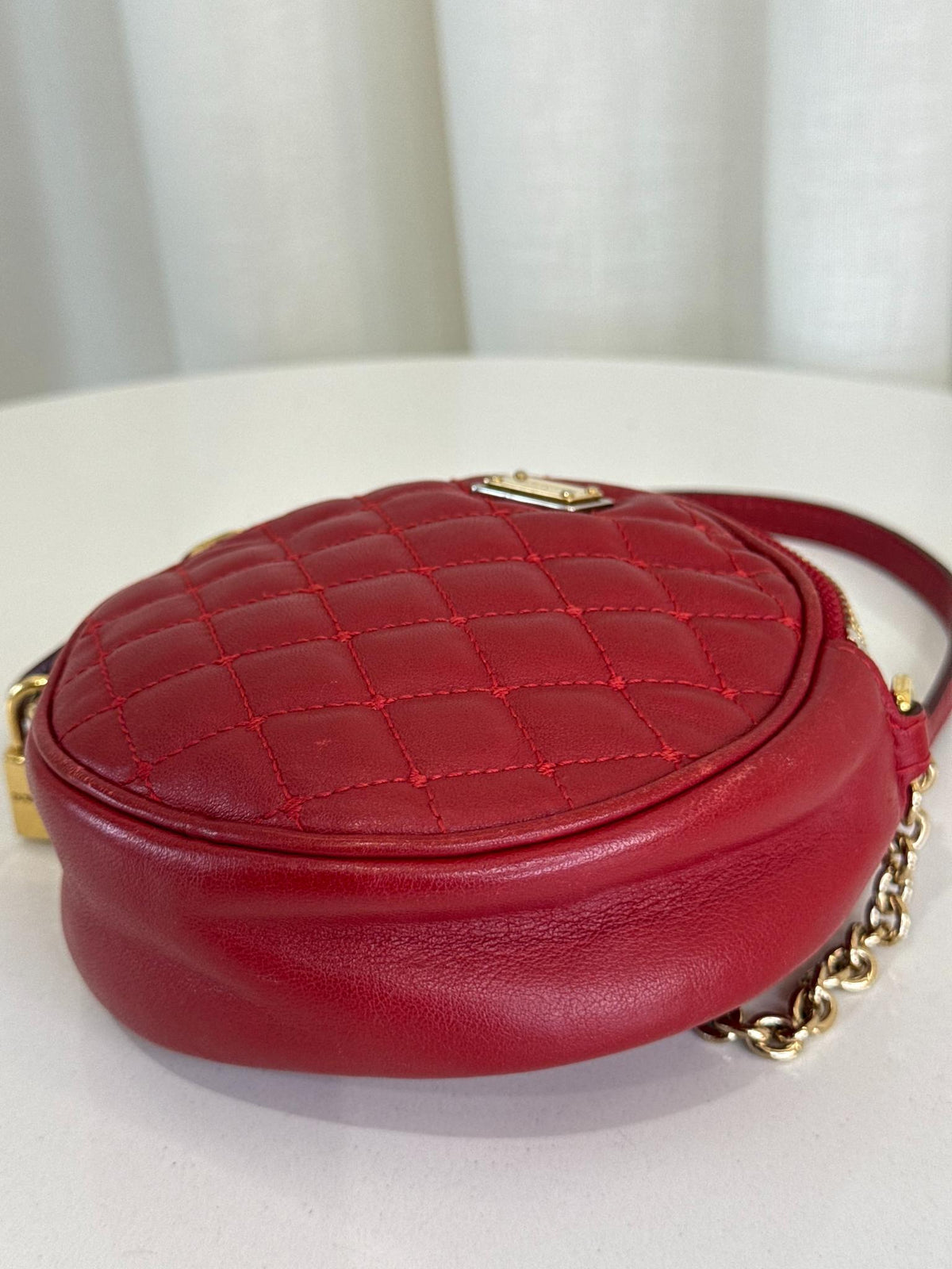 Dolce Gabbana Red Quilted Leather Round Crossbody Bag