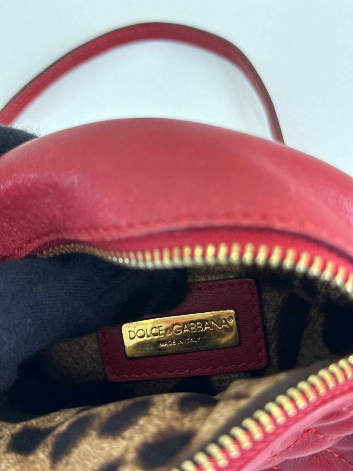 Dolce Gabbana Red Quilted Leather Round Crossbody Bag