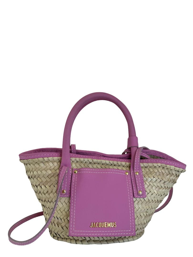 Jacquemus Le Petit Panier Soli Raffia and Pink Leather Trim Basket Bag