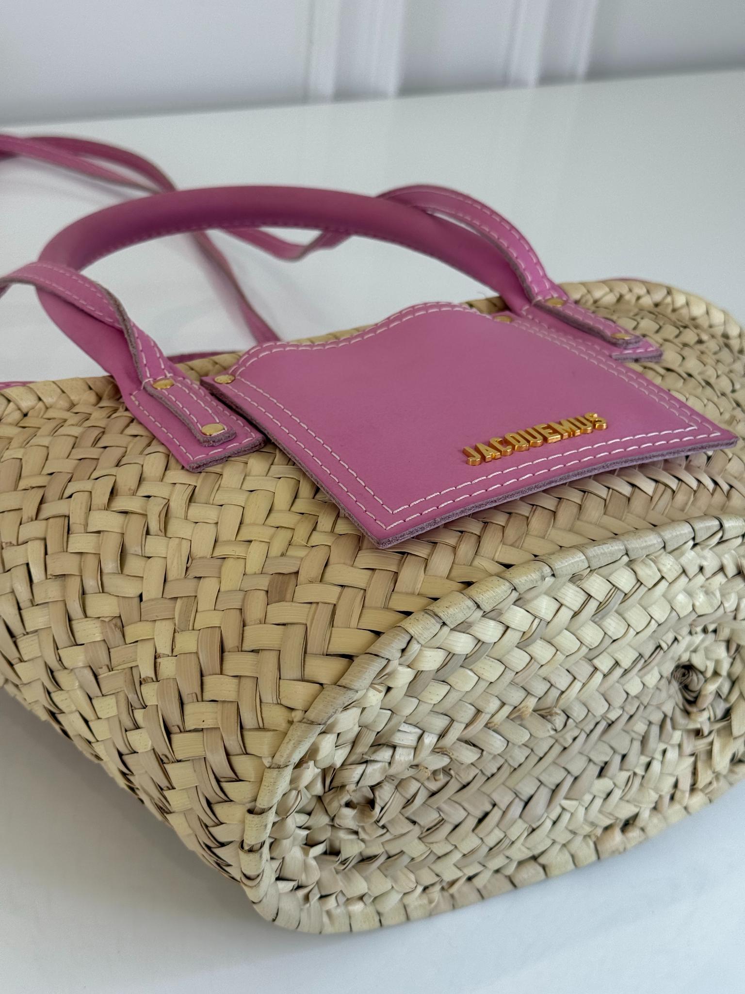 Jacquemus Le Petit Panier Soli Raffia and Pink Leather Trim Basket Bag