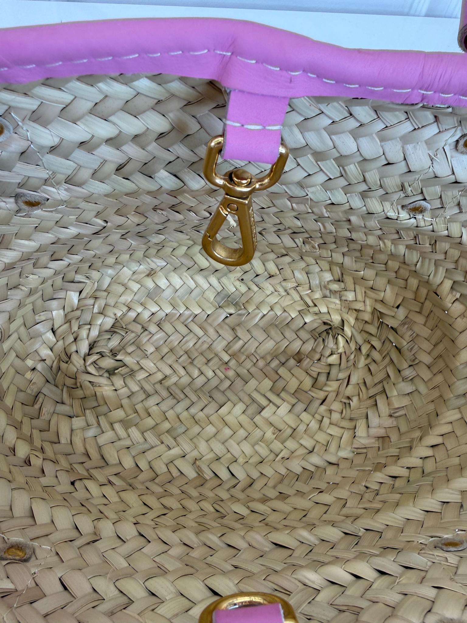 Jacquemus Le Petit Panier Soli Raffia and Pink Leather Trim Basket Bag