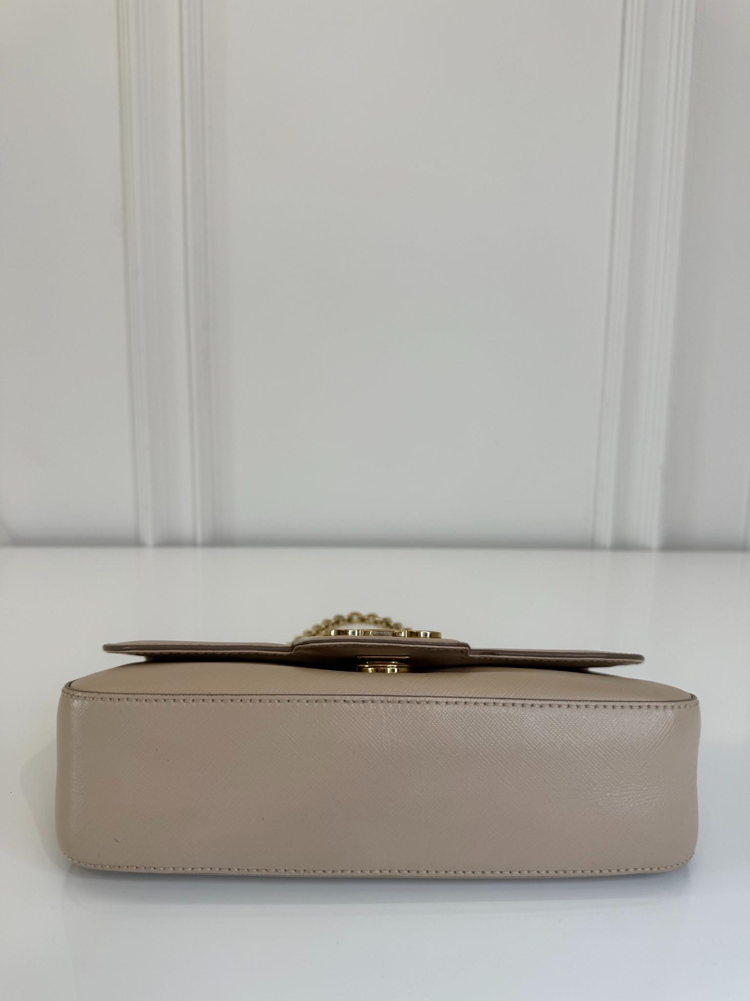 Salvatore Ferragamo Beige Leather Luciana Chain Flap Bag
