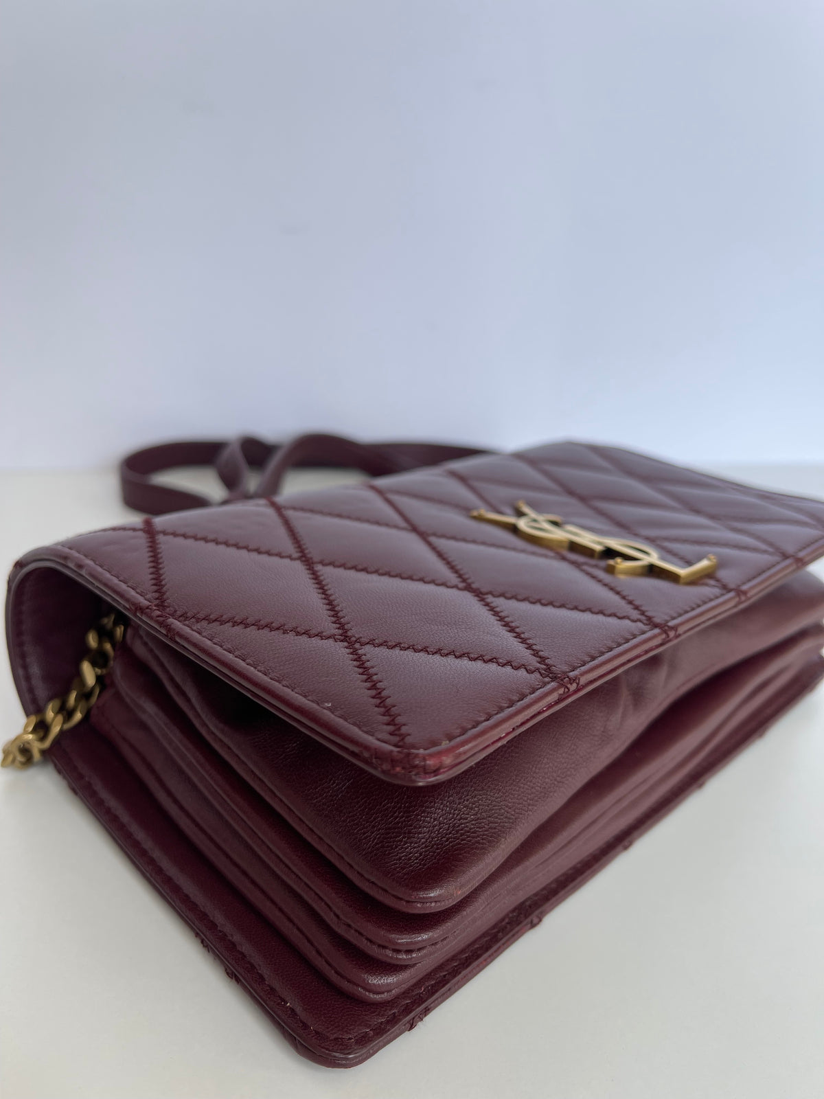 Saint Laurent Lambskin Burgundy Diamond Quilted Angie Chain Bag