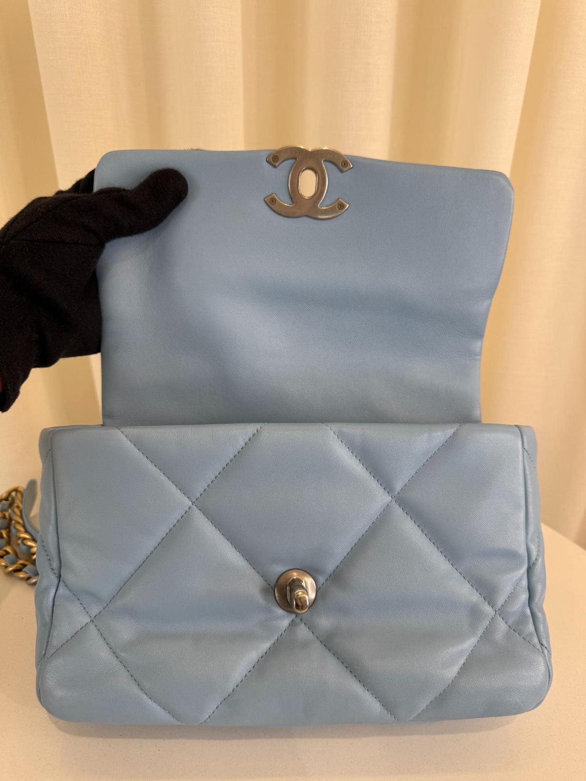 Chanel 19 Lambskin Quilted Medium Flap Bag Light Blue