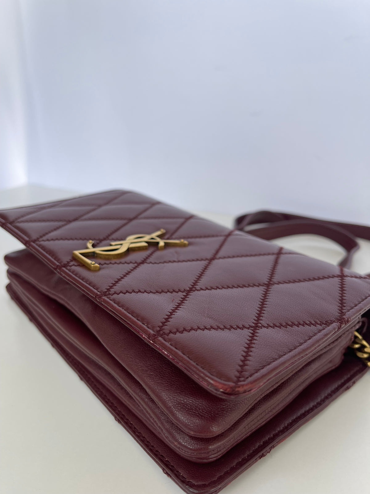 Saint Laurent Lambskin Burgundy Diamond Quilted Angie Chain Bag