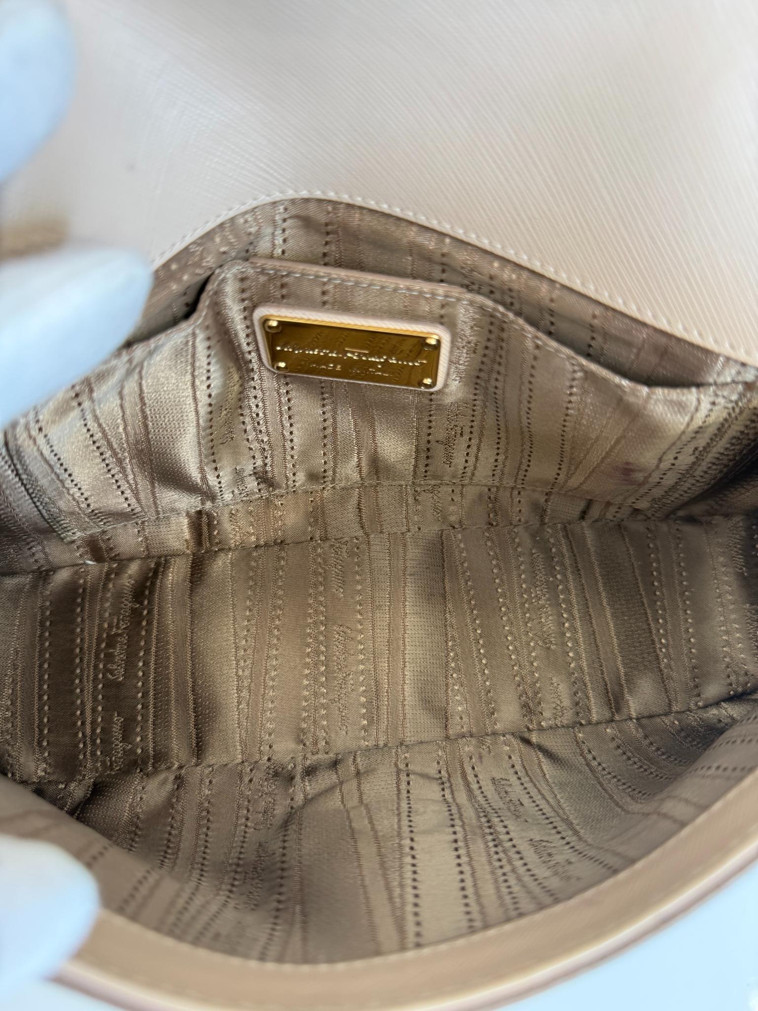 Salvatore Ferragamo Beige Leather Luciana Chain Flap Bag