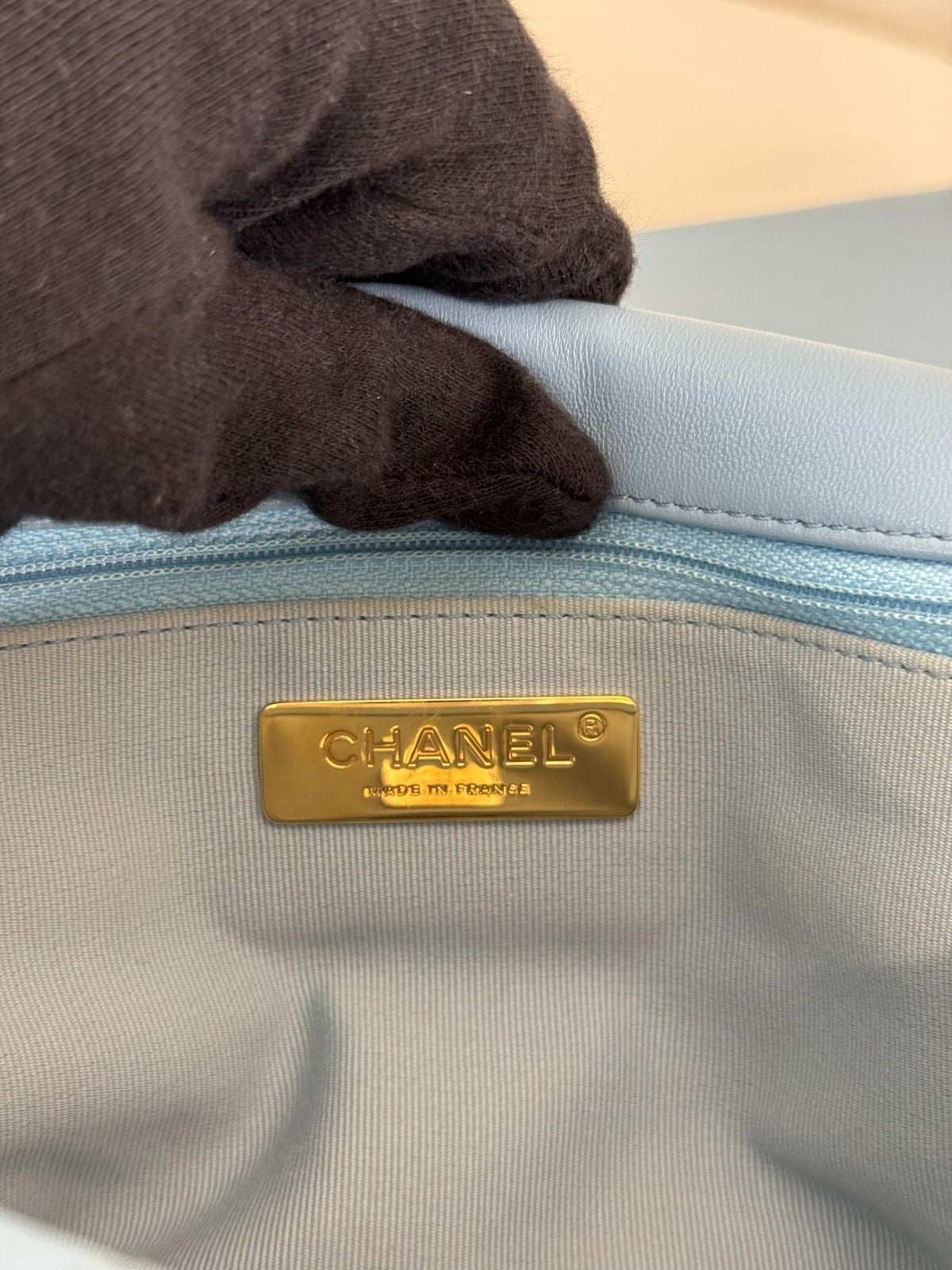 Chanel 19 Lambskin Quilted Medium Flap Bag Light Blue