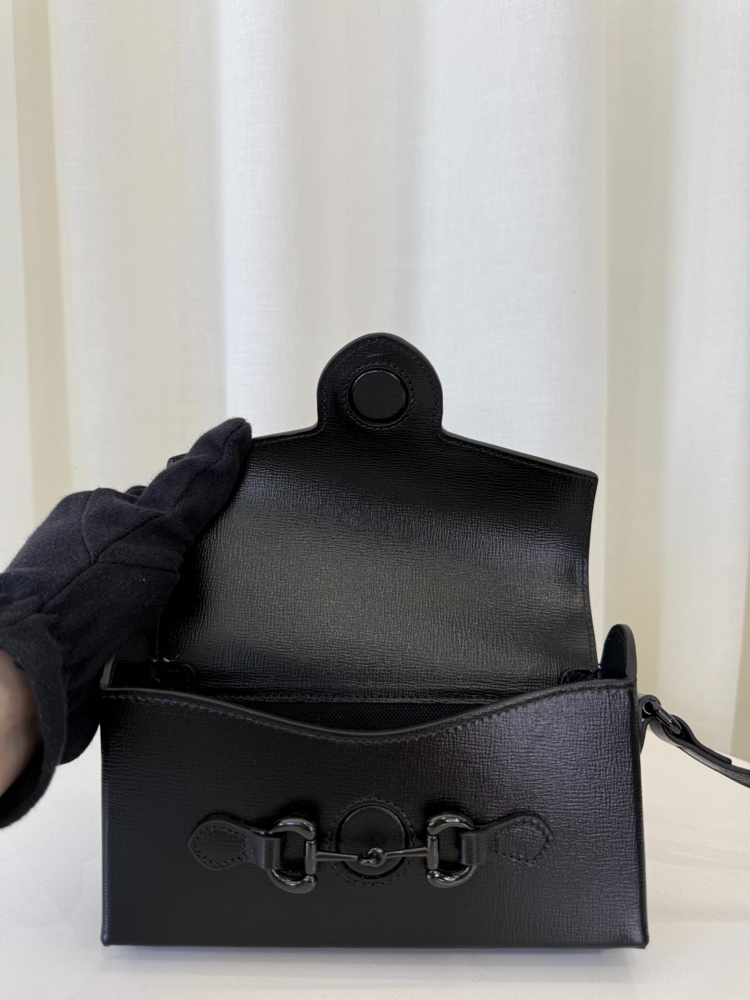 Gucci Azalea Calfskin Black Monochrome Mini Horsebit 1955 Crossbody Bag