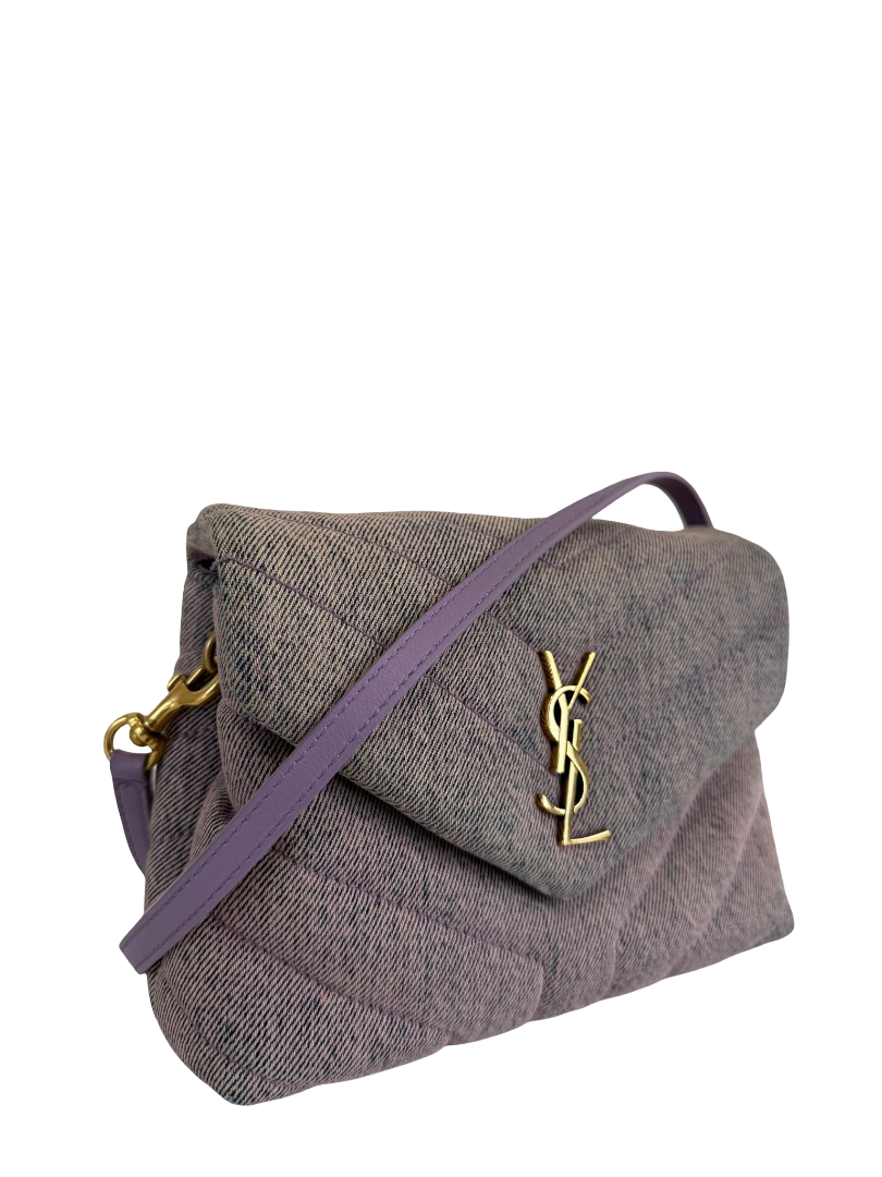 Saint Laurent Toy LouLou Purple Chevron Quilted Denim Crossbody Bag