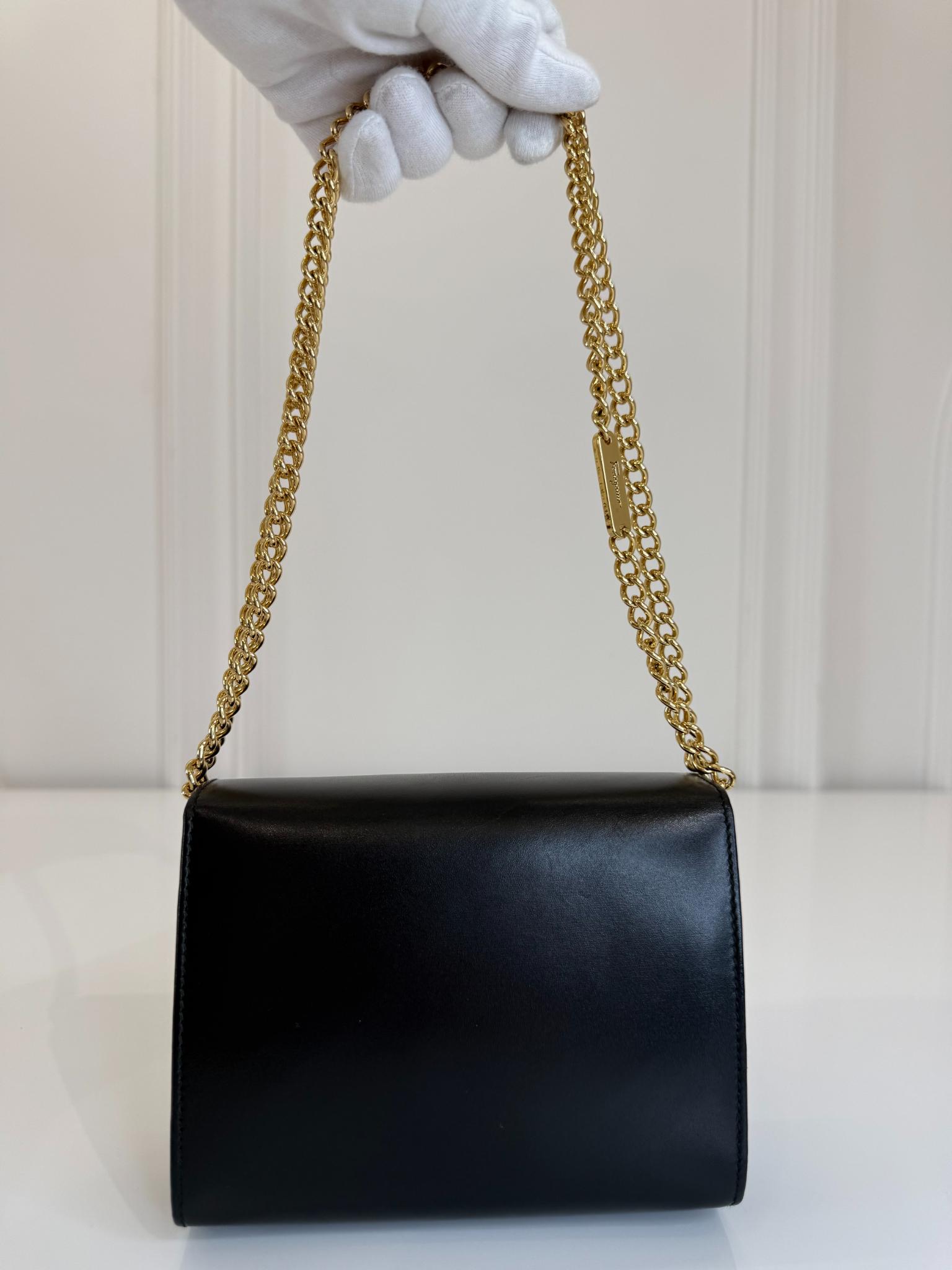 Salvatore Ferragamo Vintage Gancini Black Leather Chain Crossbody Bag