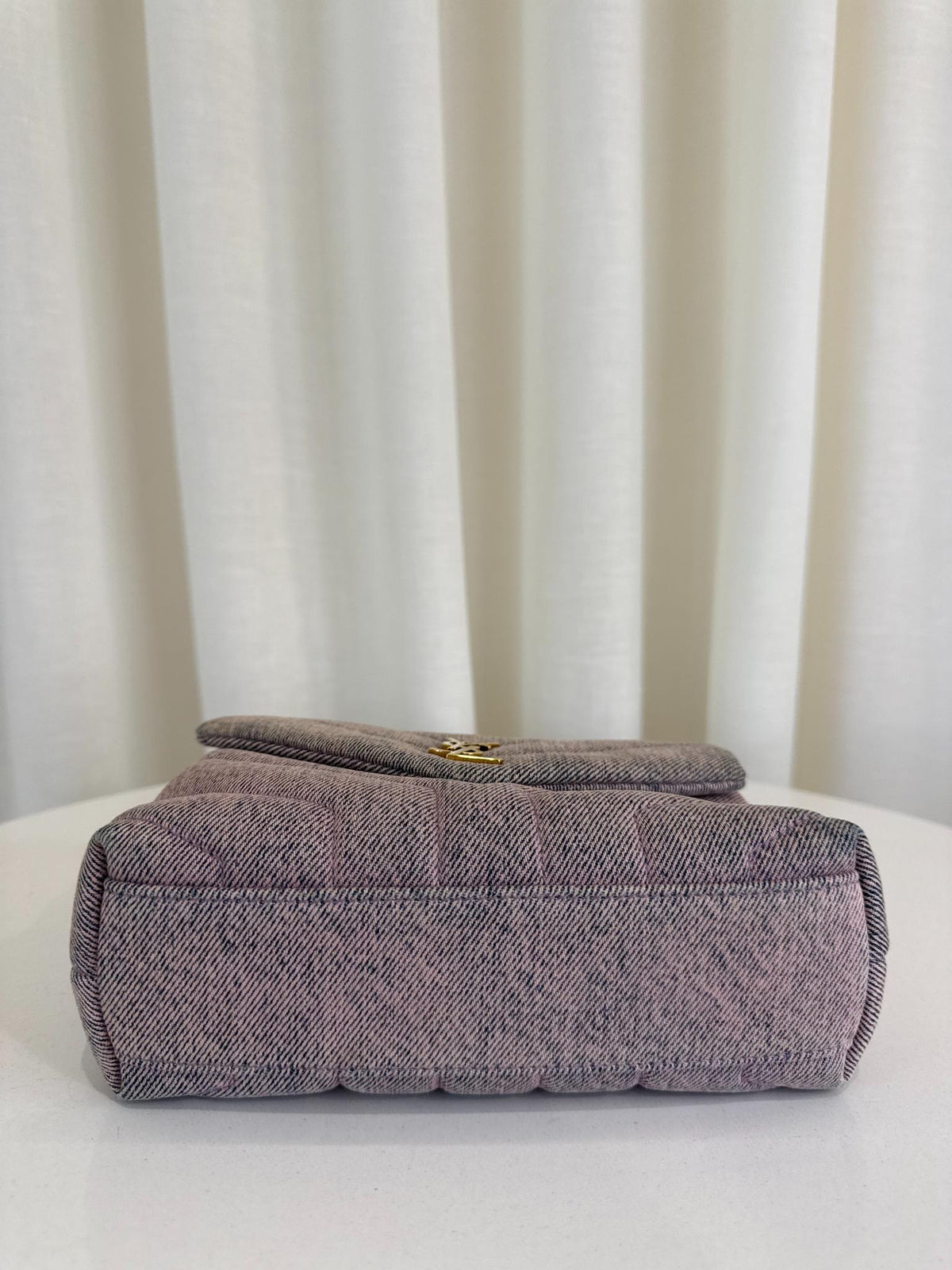 Saint Laurent Toy LouLou Purple Chevron Quilted Denim Crossbody Bag