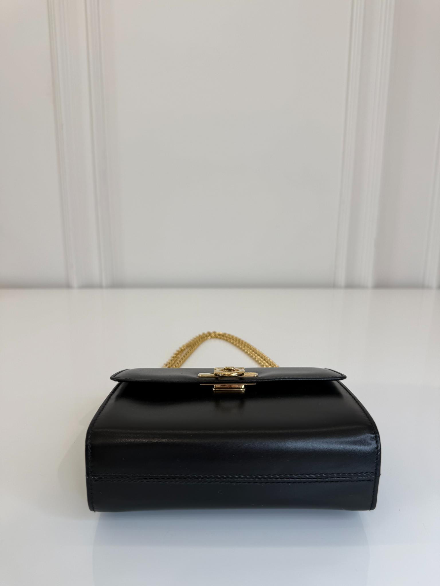 Salvatore Ferragamo Vintage Gancini Black Leather Chain Crossbody Bag