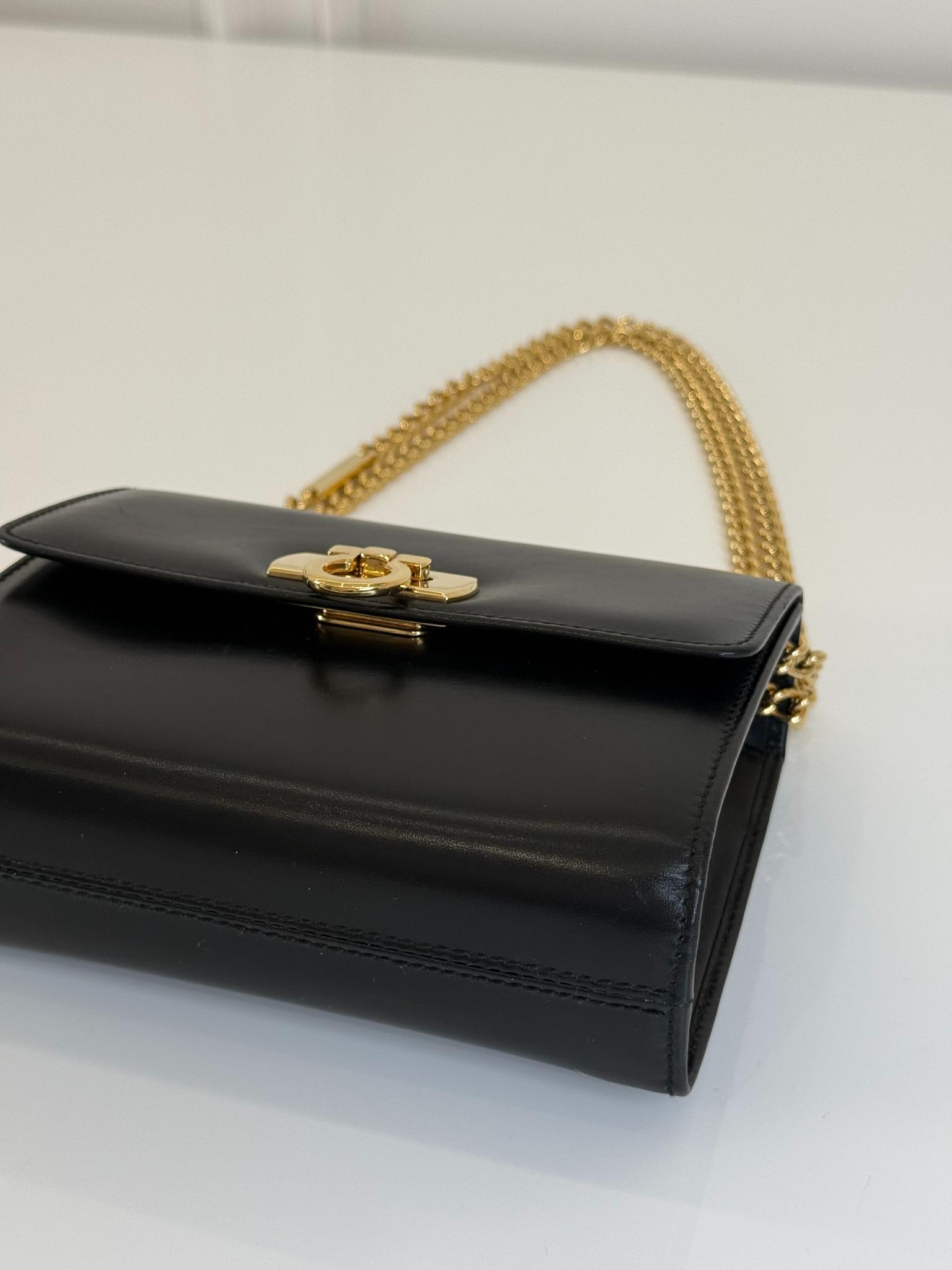 Salvatore Ferragamo Vintage Gancini Black Leather Chain Crossbody Bag