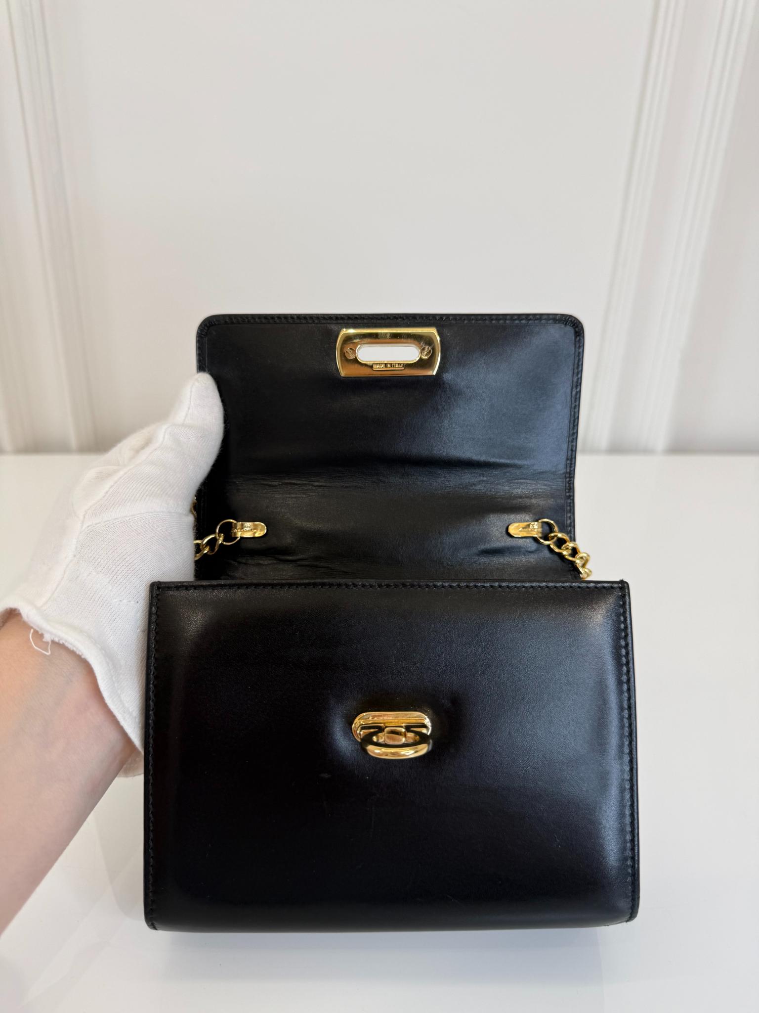 Salvatore Ferragamo Vintage Gancini Black Leather Chain Crossbody Bag