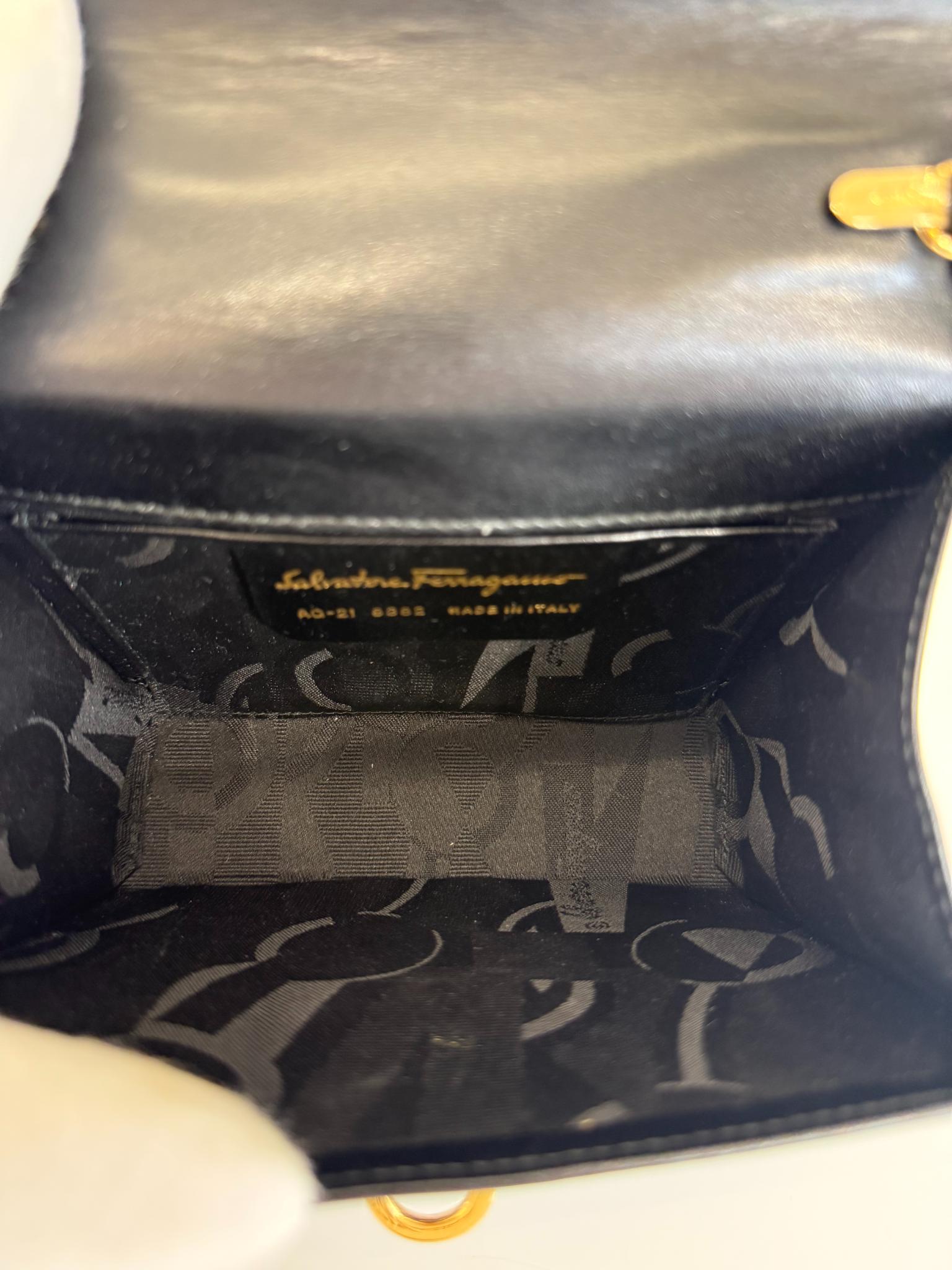 Salvatore Ferragamo Vintage Gancini Black Leather Chain Crossbody Bag