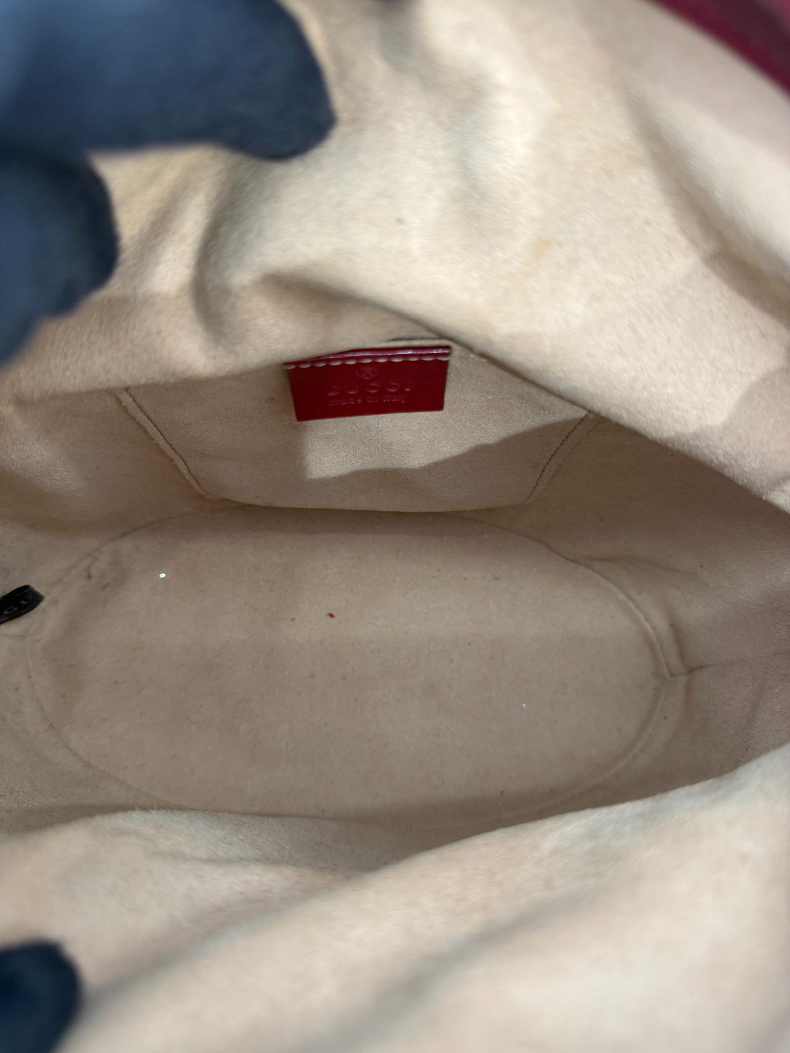Gucci Calfskin Horsebit 1955 Drawstring Bucket Rosso Ancora