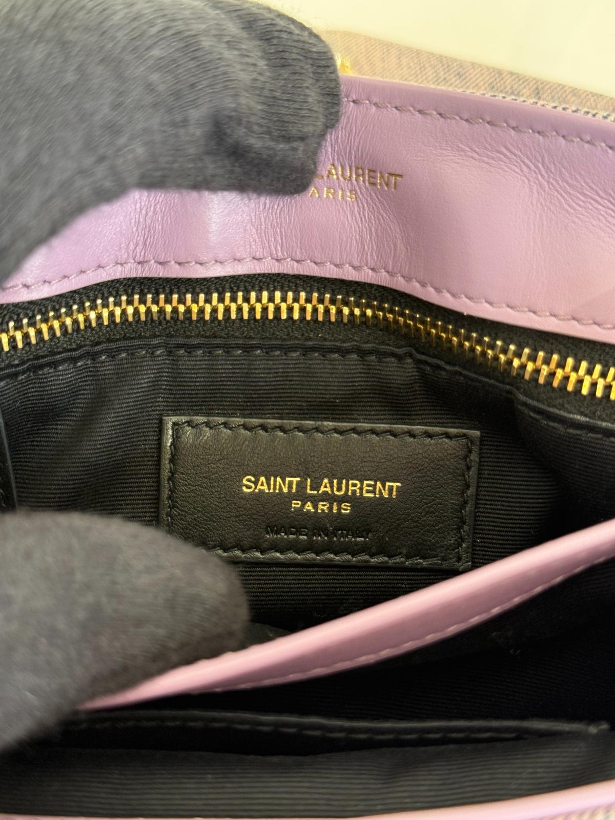 Saint Laurent Toy LouLou Purple Chevron Quilted Denim Crossbody Bag