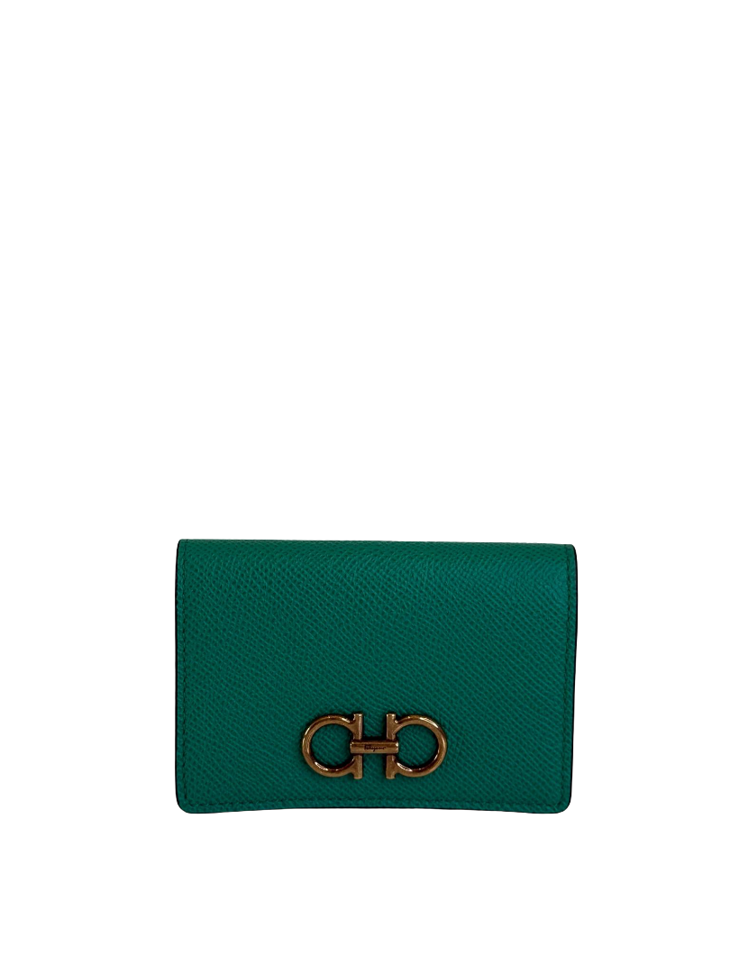 Salvatore Green Gancini Compact Card Holder