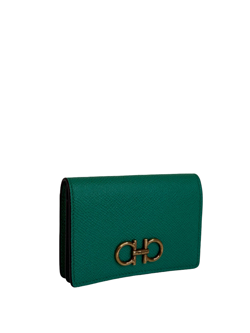 Salvatore Green Gancini Compact Card Holder