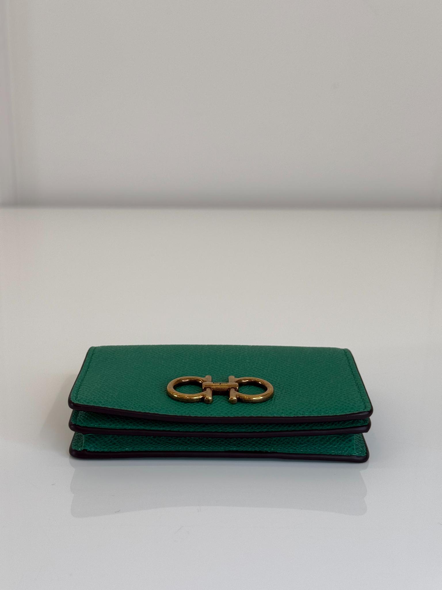 Salvatore Green Gancini Compact Card Holder