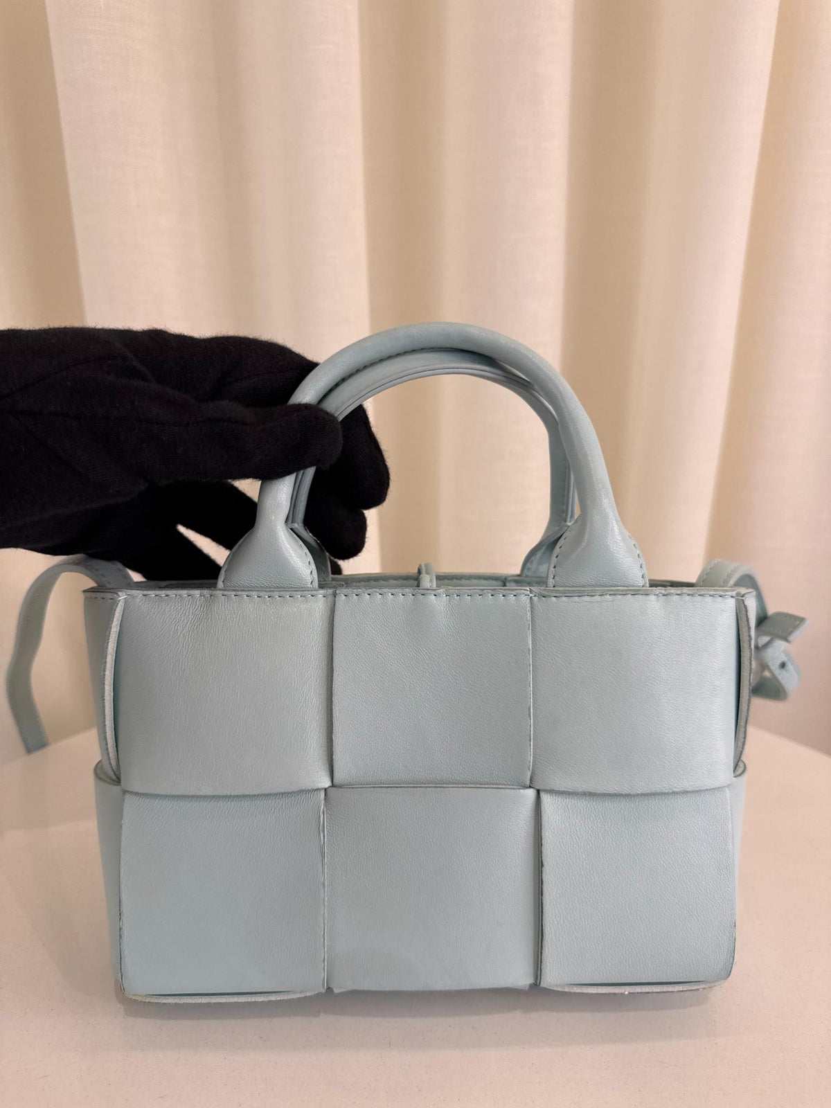 Bottega Veneta Candy Arco Intrecciato Leather Tote Bag Celadon Blue