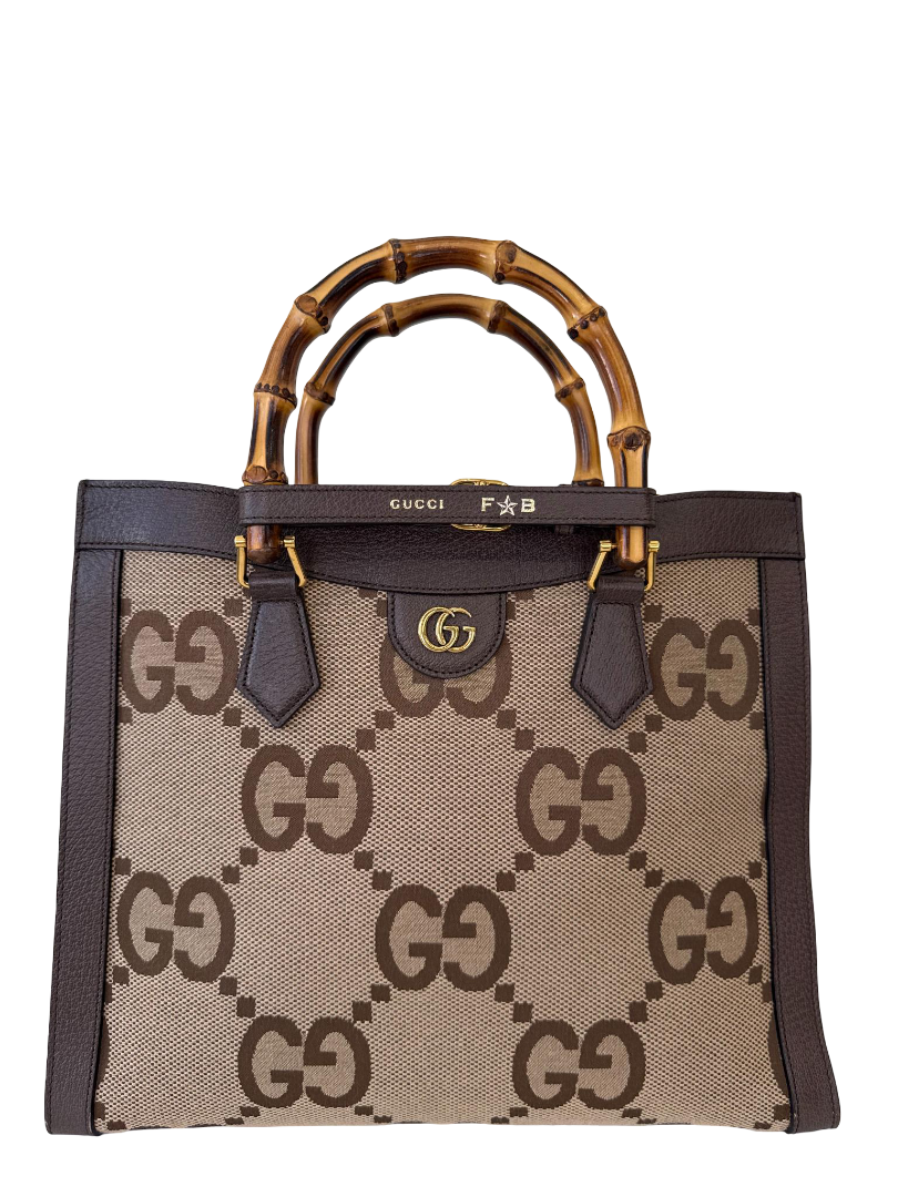 Gucci Beige/Ebony GG Jumbo Canvas/Leather Large Diana Tote Bag