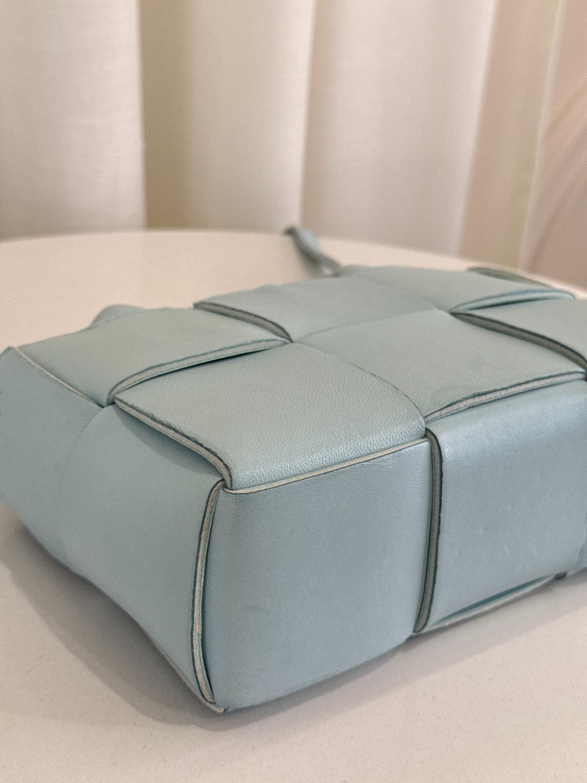 Bottega Veneta Candy Arco Intrecciato Leather Tote Bag Celadon Blue