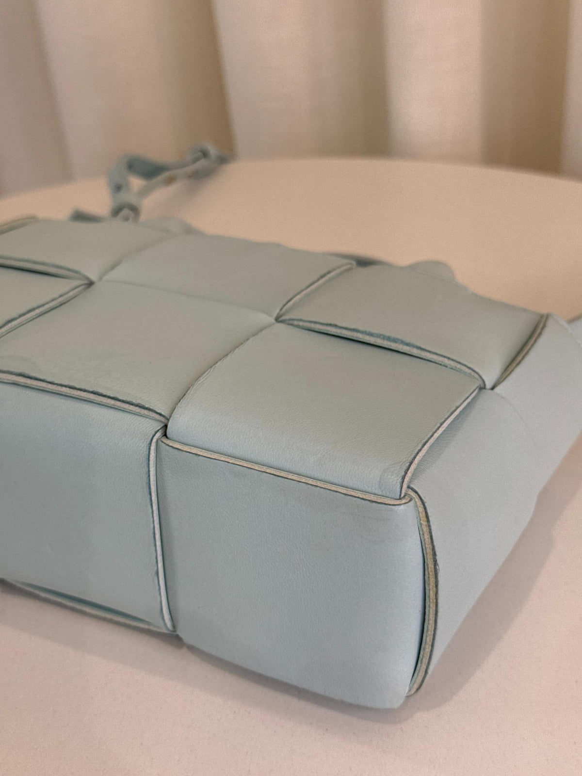 Bottega Veneta Candy Arco Intrecciato Leather Tote Bag Celadon Blue