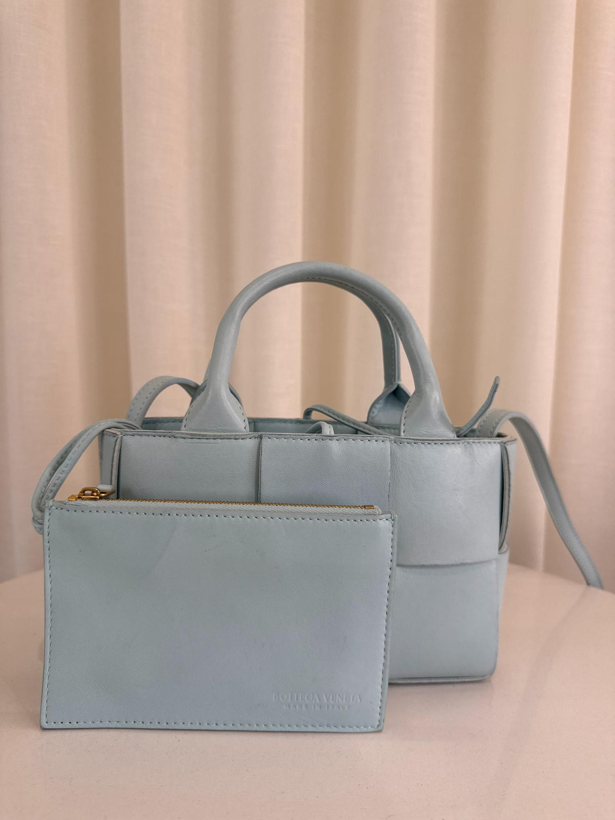 Bottega Veneta Candy Arco Intrecciato Leather Tote Bag Celadon Blue