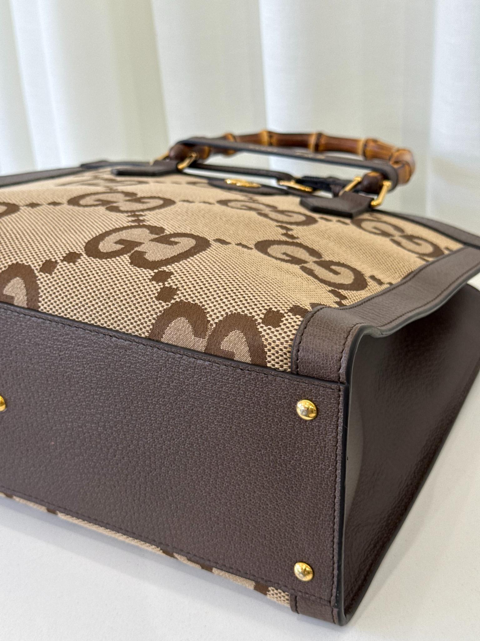 Gucci Beige/Ebony GG Jumbo Canvas/Leather Large Diana Tote Bag