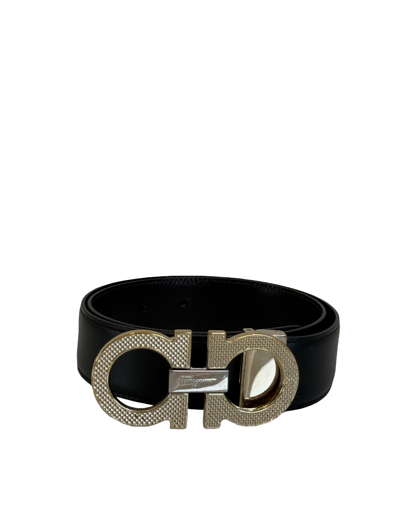 Salvatore Ferragamo Black Leather Reversible Belt