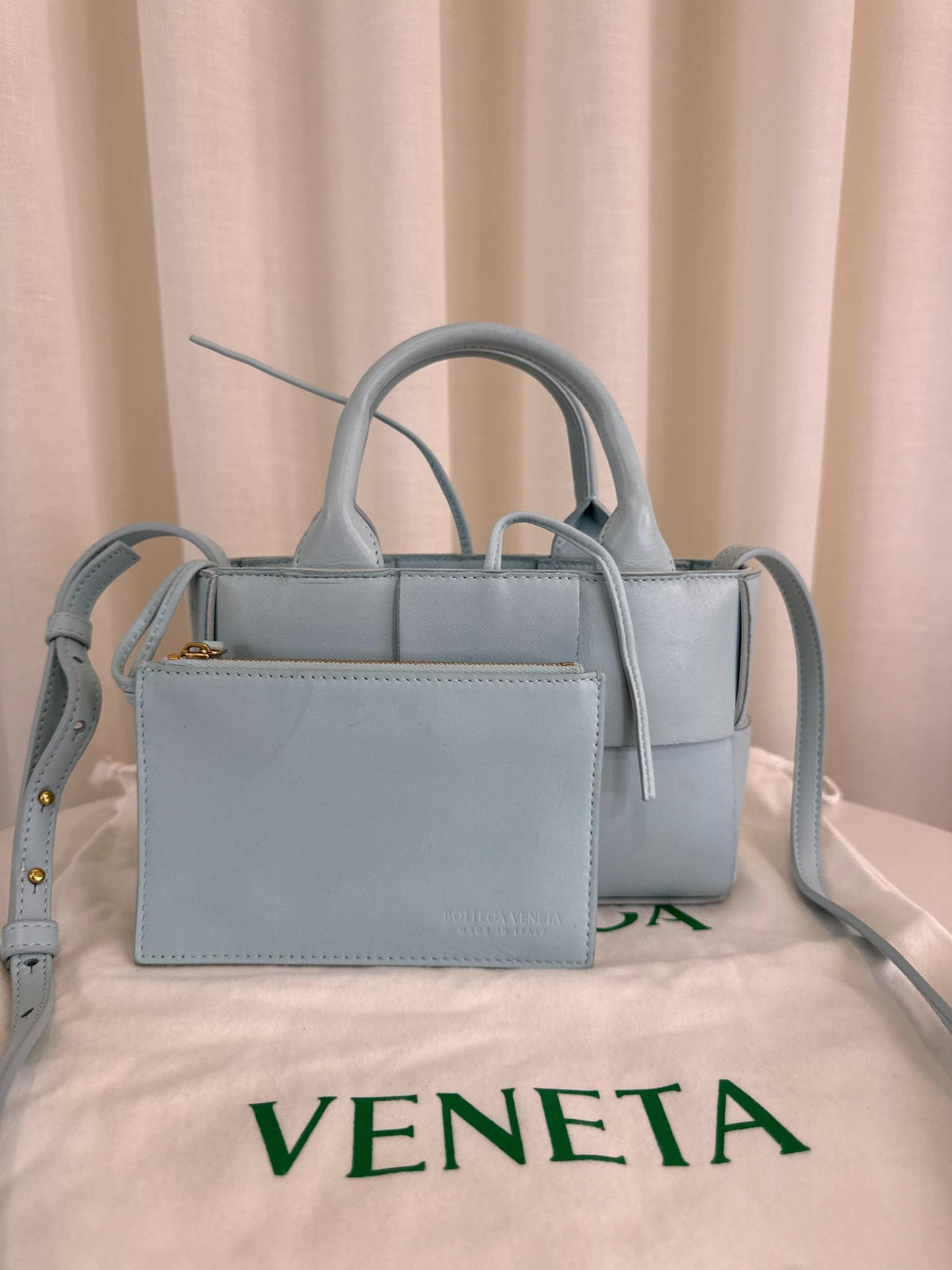 Bottega Veneta Candy Arco Intrecciato Leather Tote Bag Celadon Blue