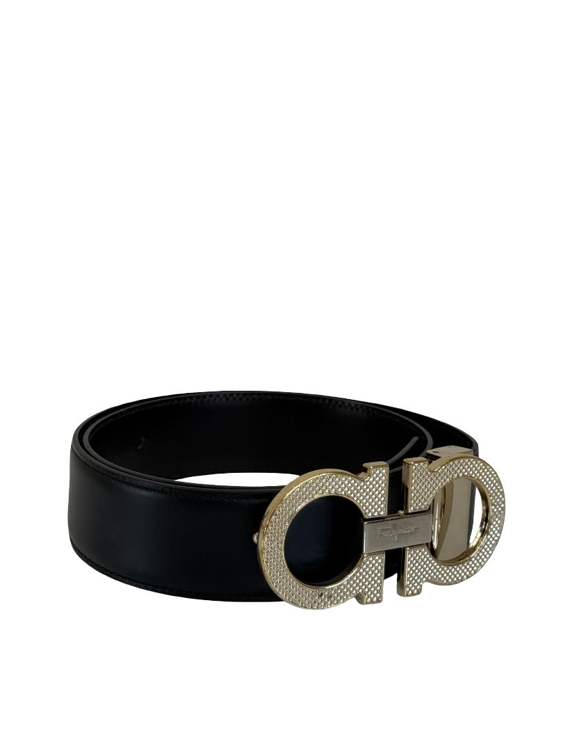 Salvatore Ferragamo Black Leather Reversible Belt