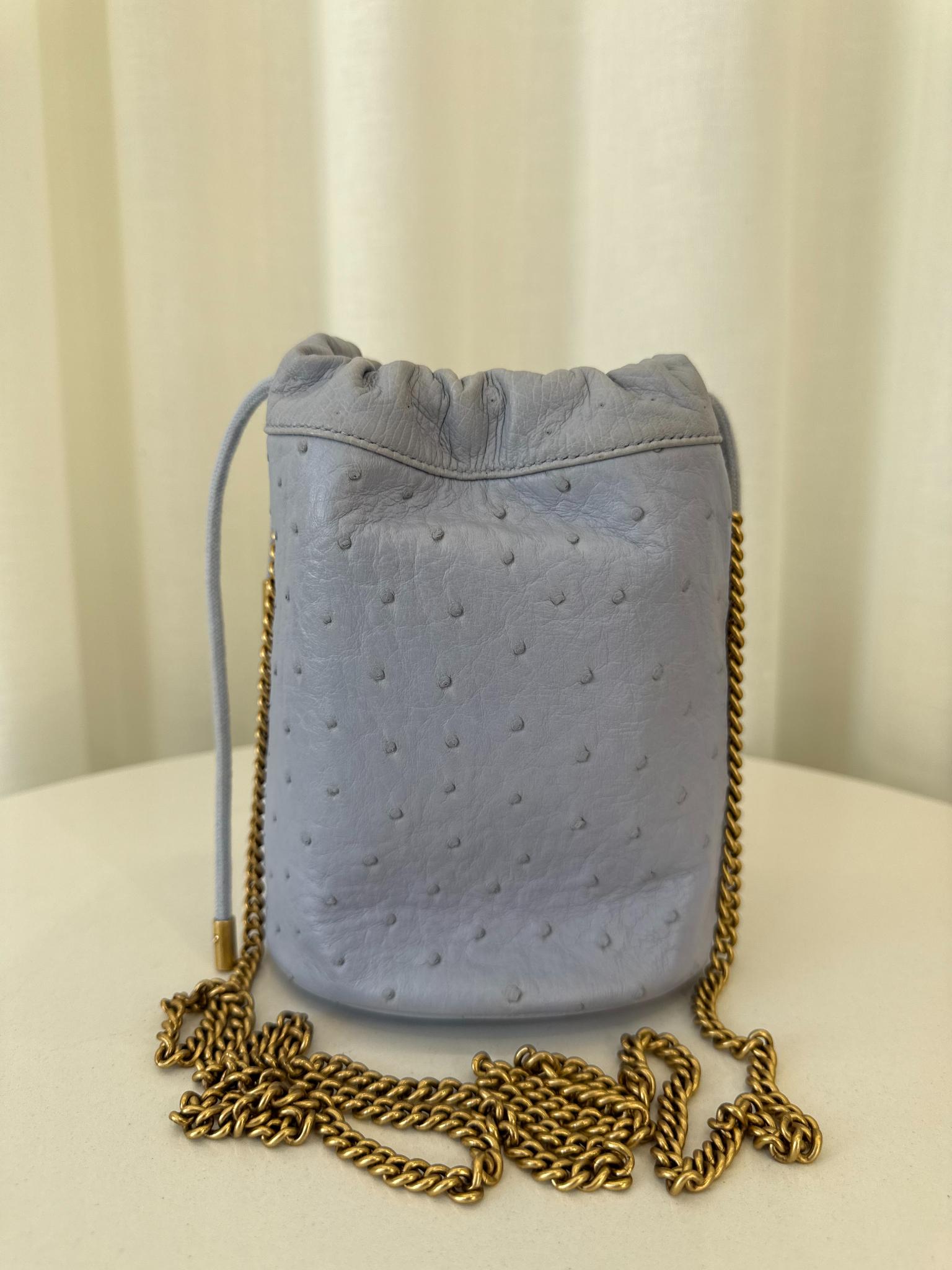 Gucci GG Marmont Pale Blue Ostrich Leather Mini Bucket Bag