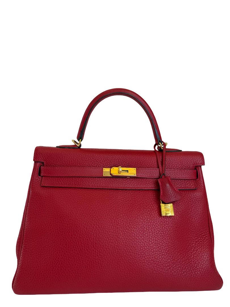 Hermès Kelly 35 Rouge Grenat Clemence Leather Gold Hardware