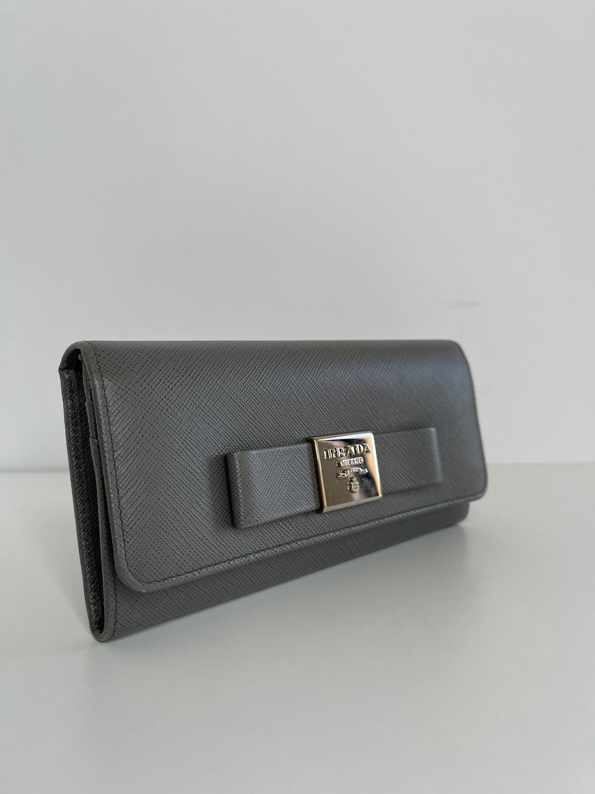 Prada Large Saffiano Grey Leather Wallet