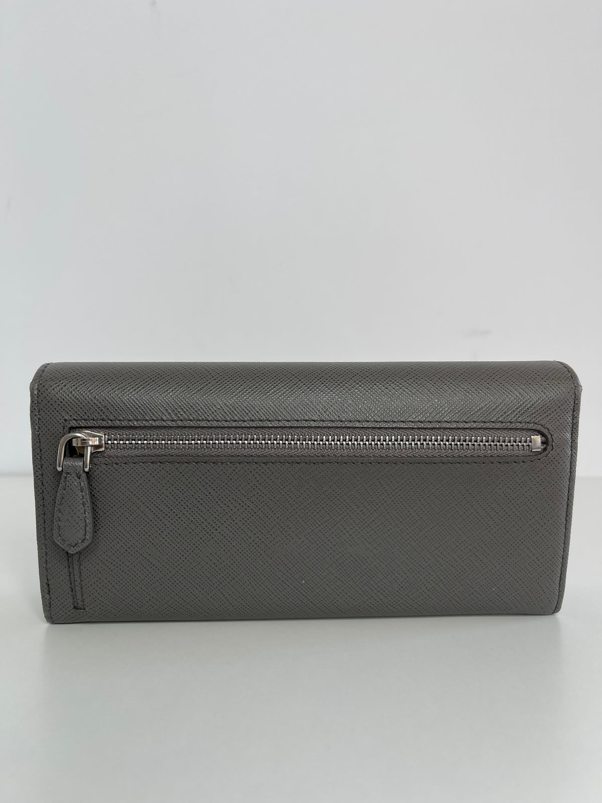 Prada Large Saffiano Grey Leather Wallet