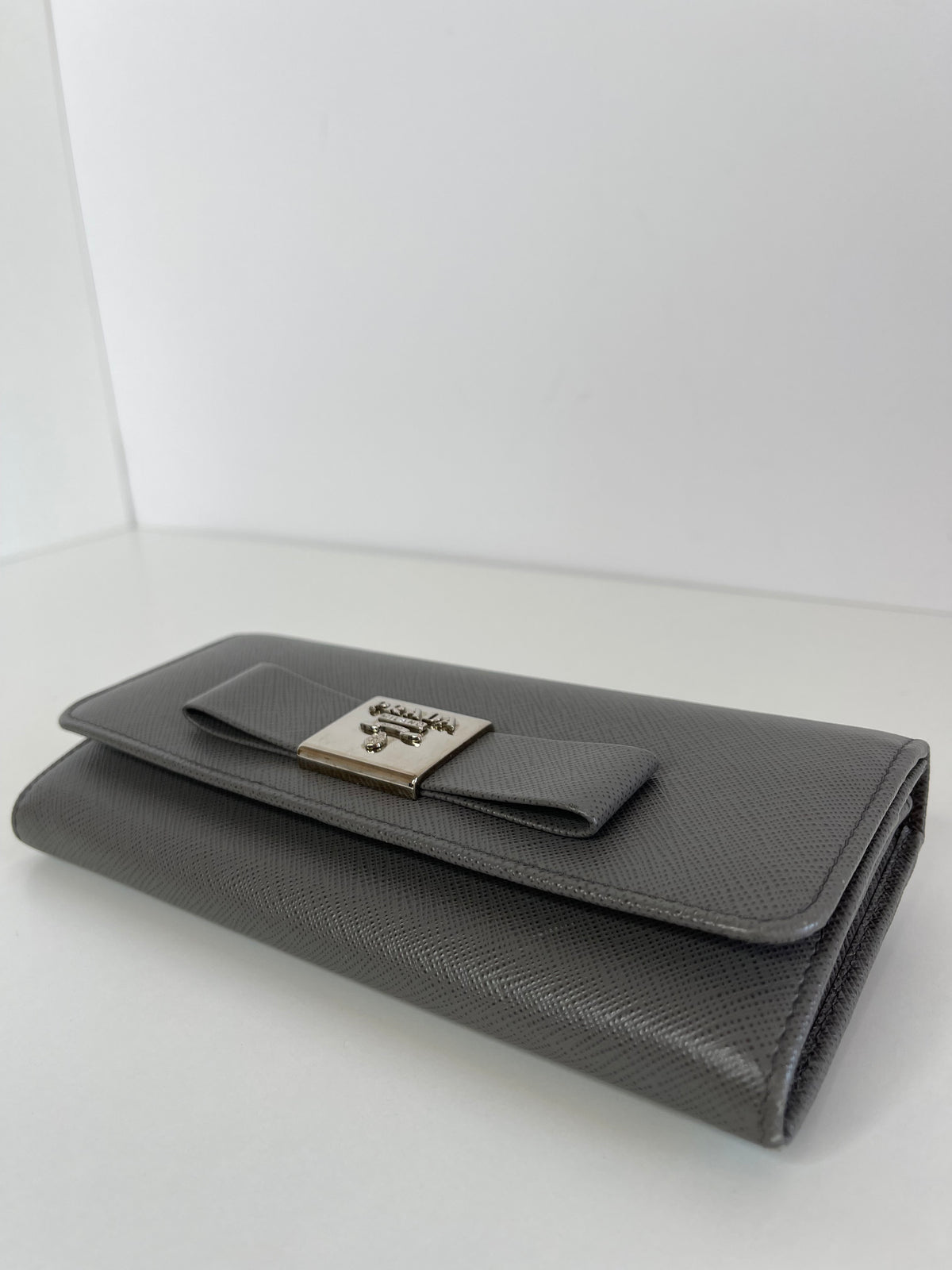 Prada Large Saffiano Grey Leather Wallet