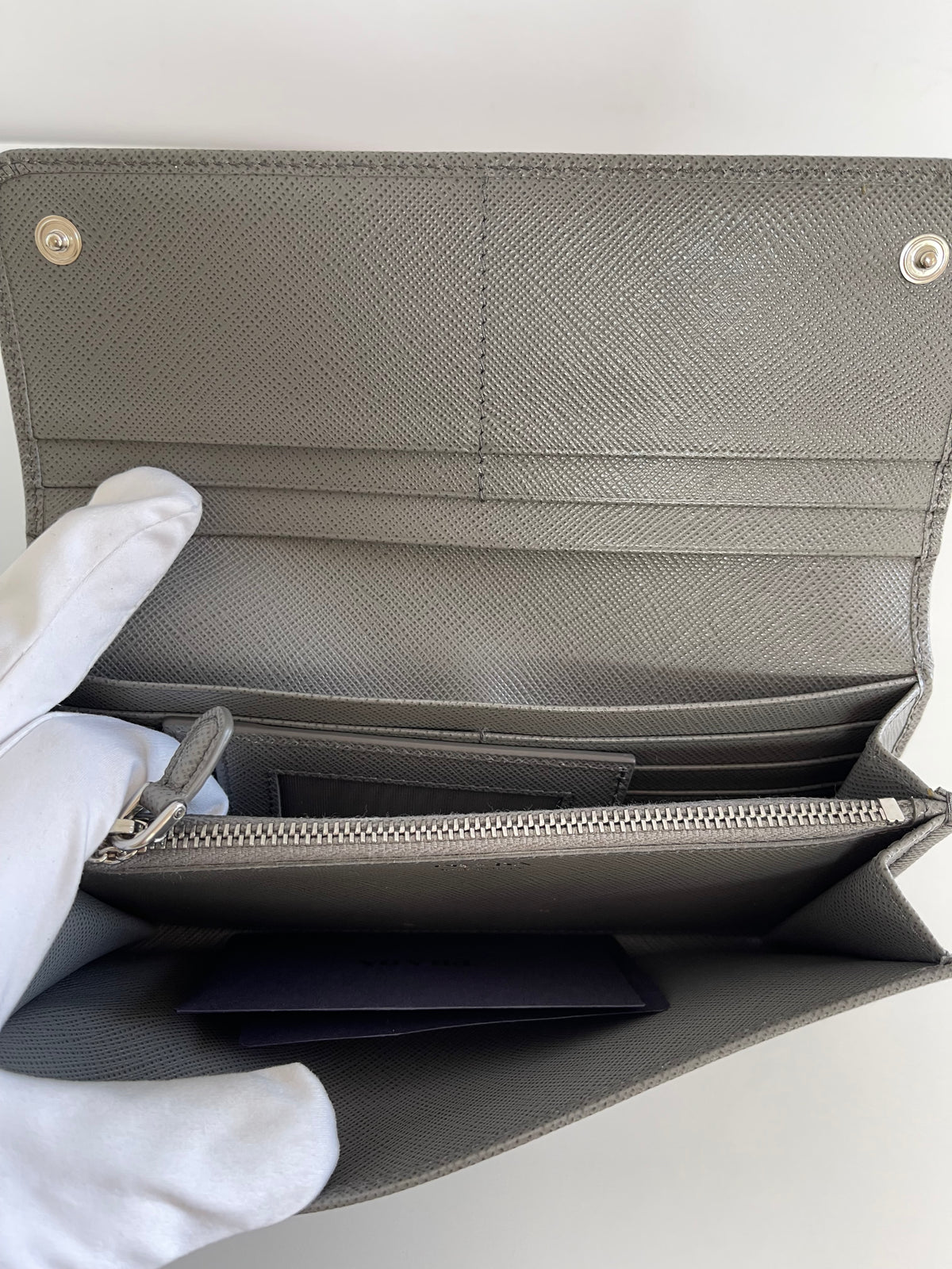 Prada Large Saffiano Grey Leather Wallet