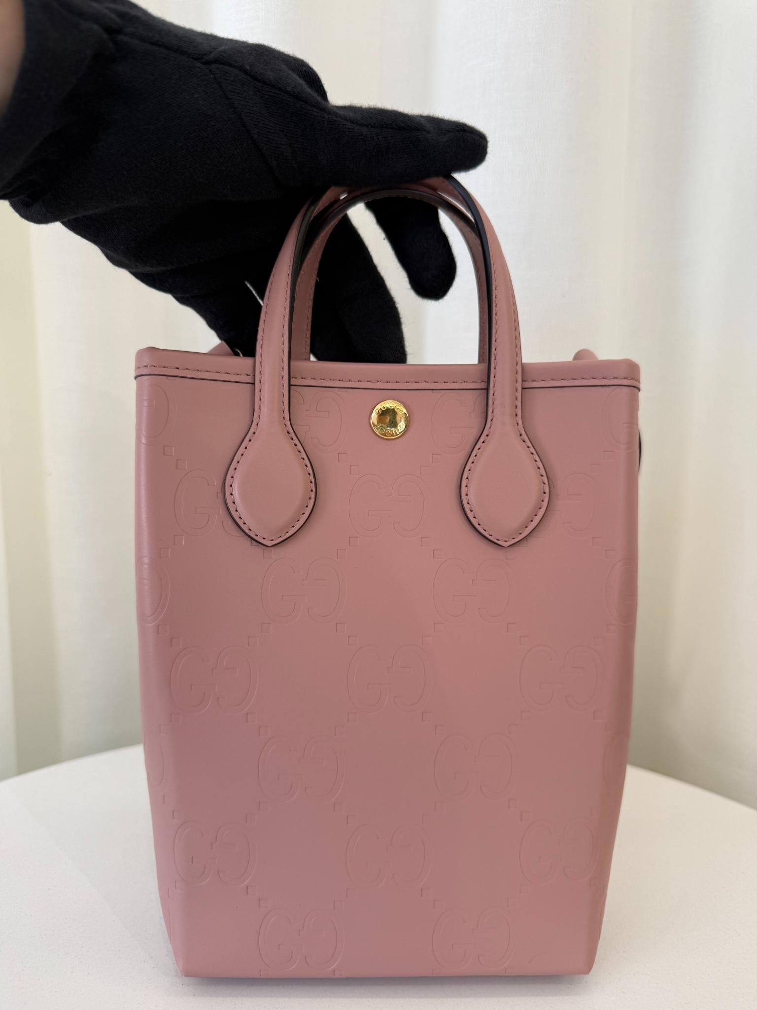 Gucci Pink Monogram Leather Retro Mini Tote Bag