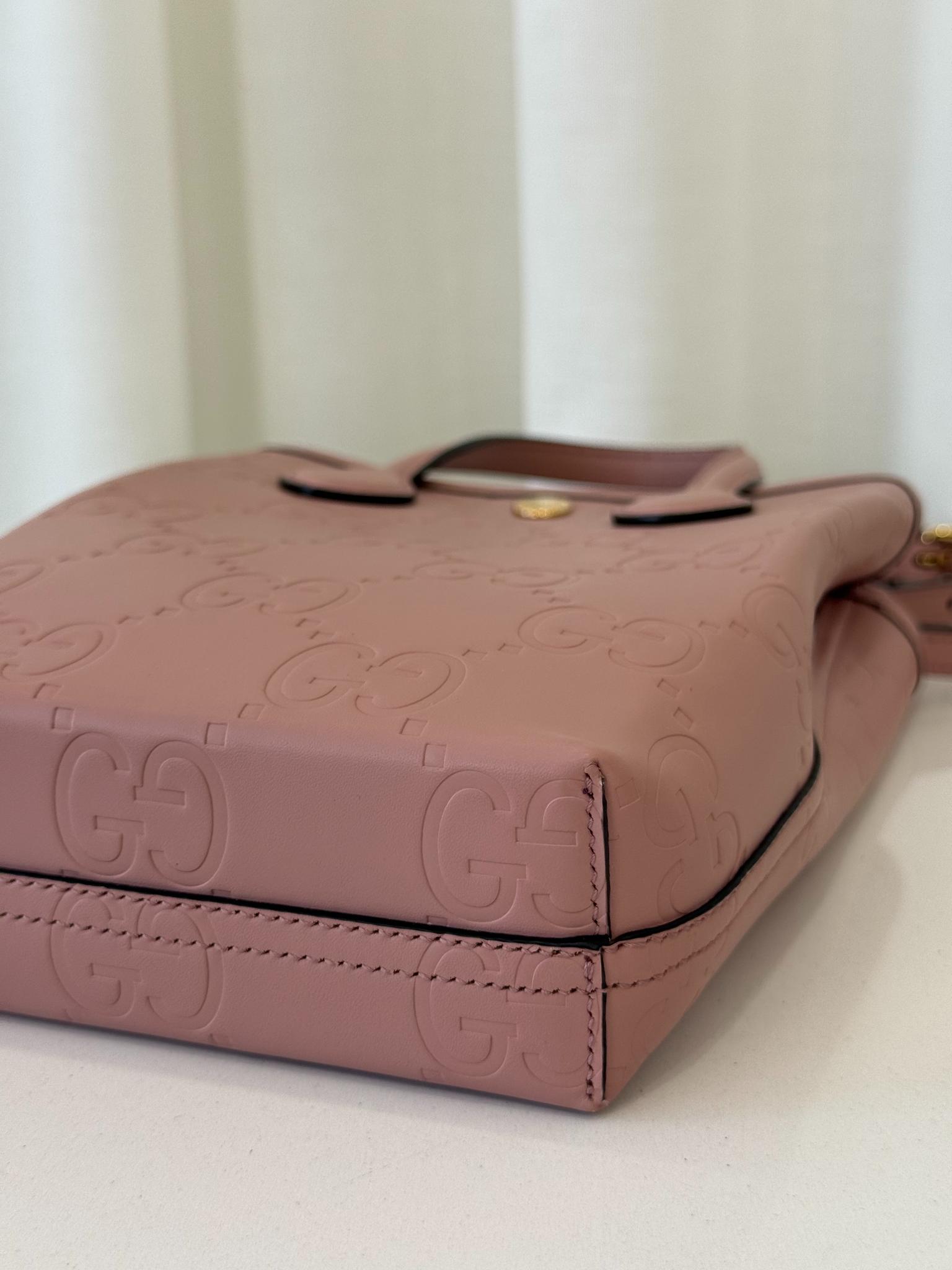 Gucci Pink Monogram Leather Retro Mini Tote Bag