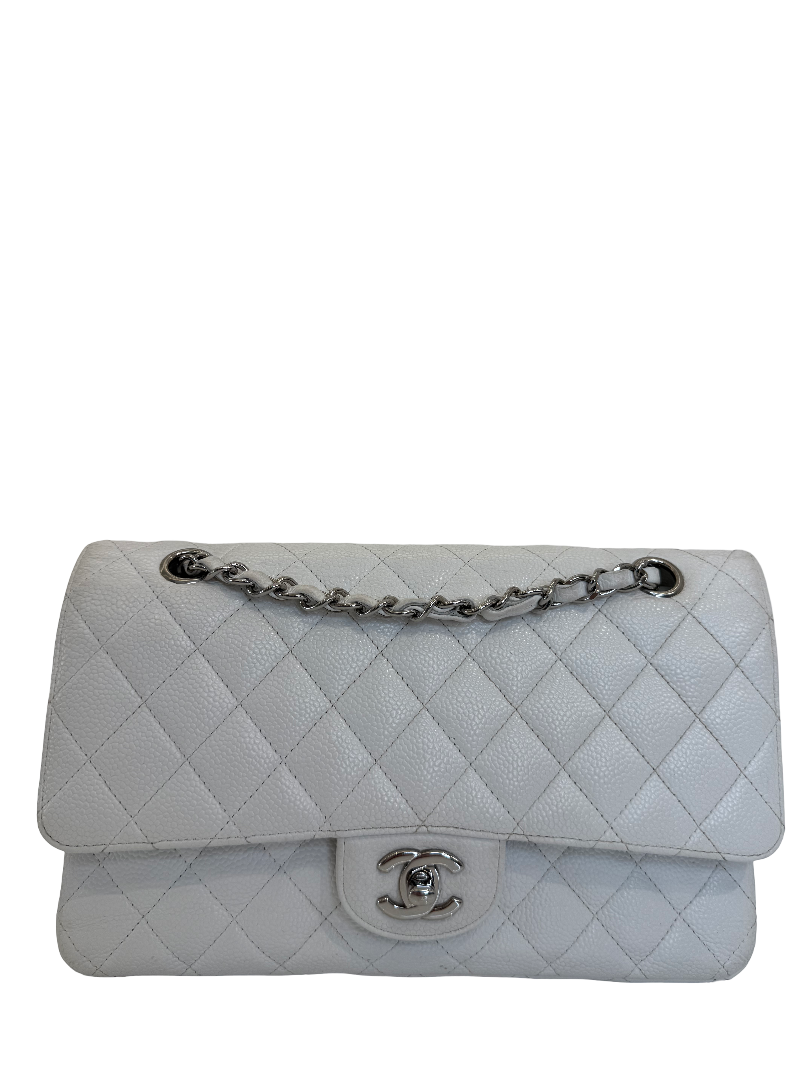 Chanel Classic Medium White Caviar Leather Double Flap Bag