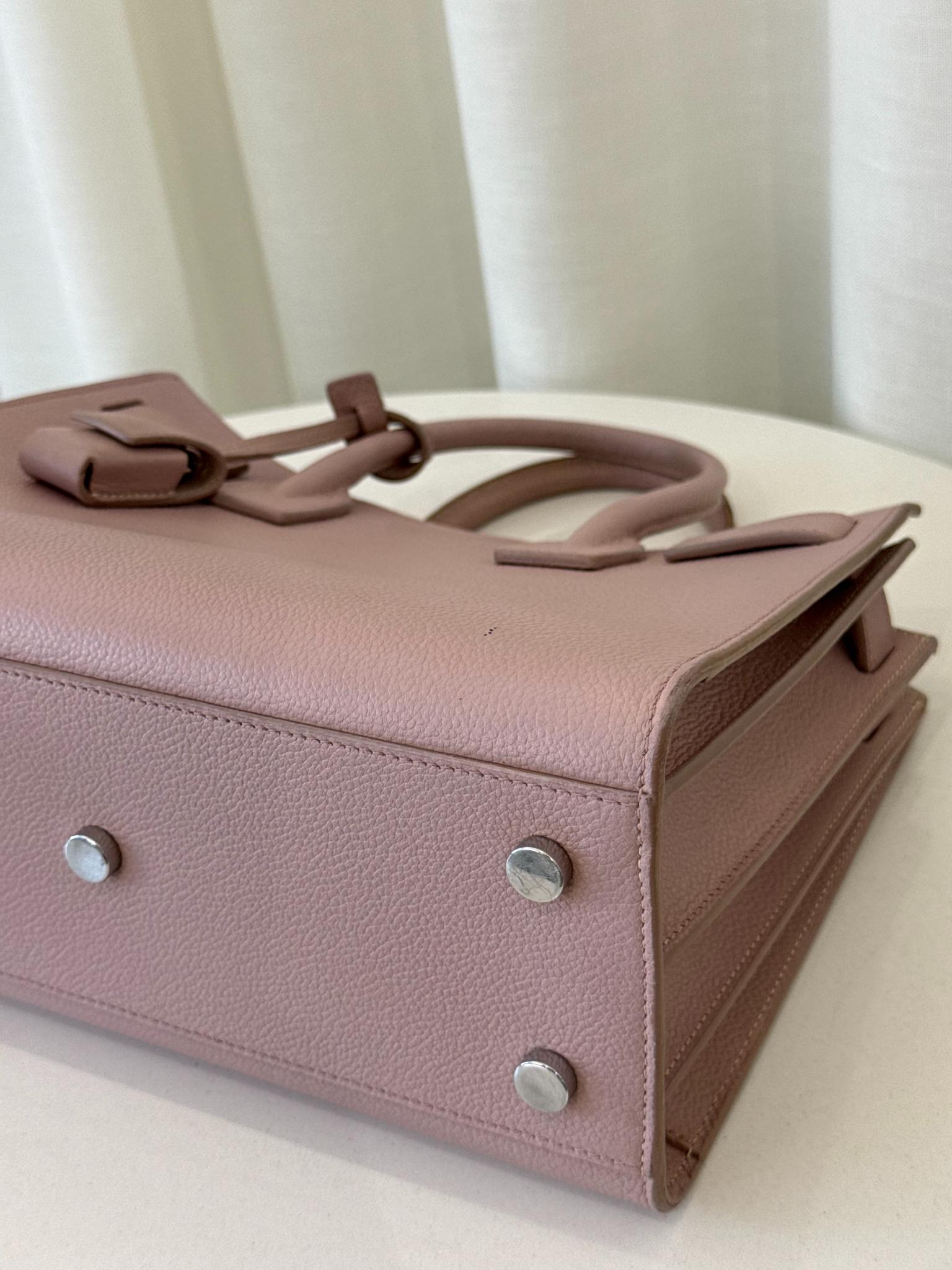 Saint Laurent Rose Pink Grained Leather Baby Sac de Jour Tote Bag