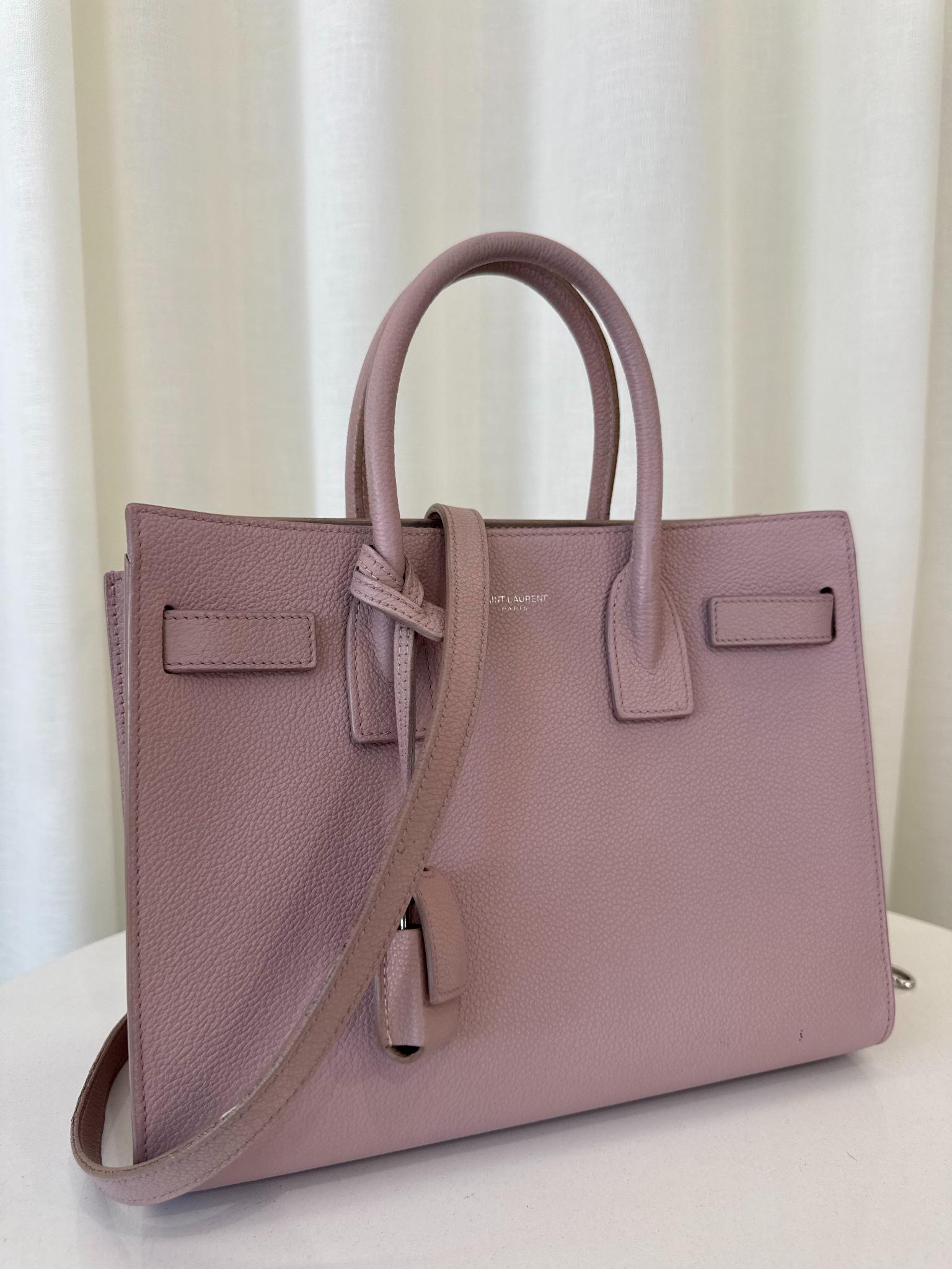 Saint Laurent Rose Pink Grained Leather Baby Sac de Jour Tote Bag