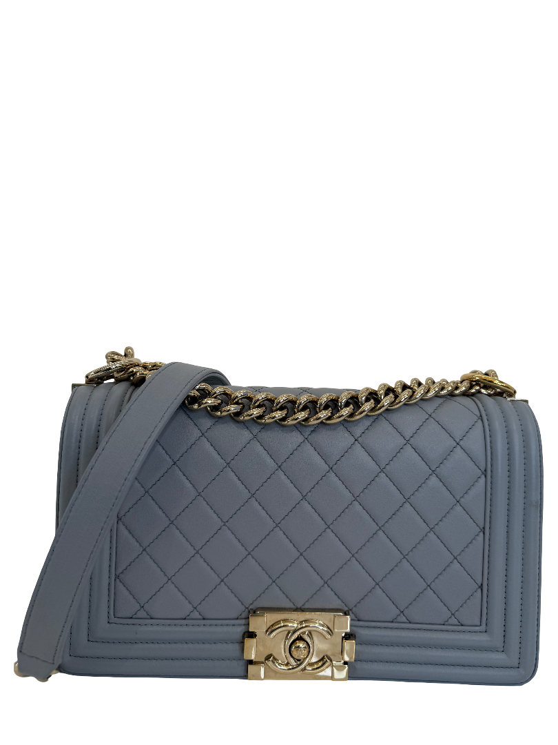 Chanel Gray Quilted Calfskin Medium Boy Bag